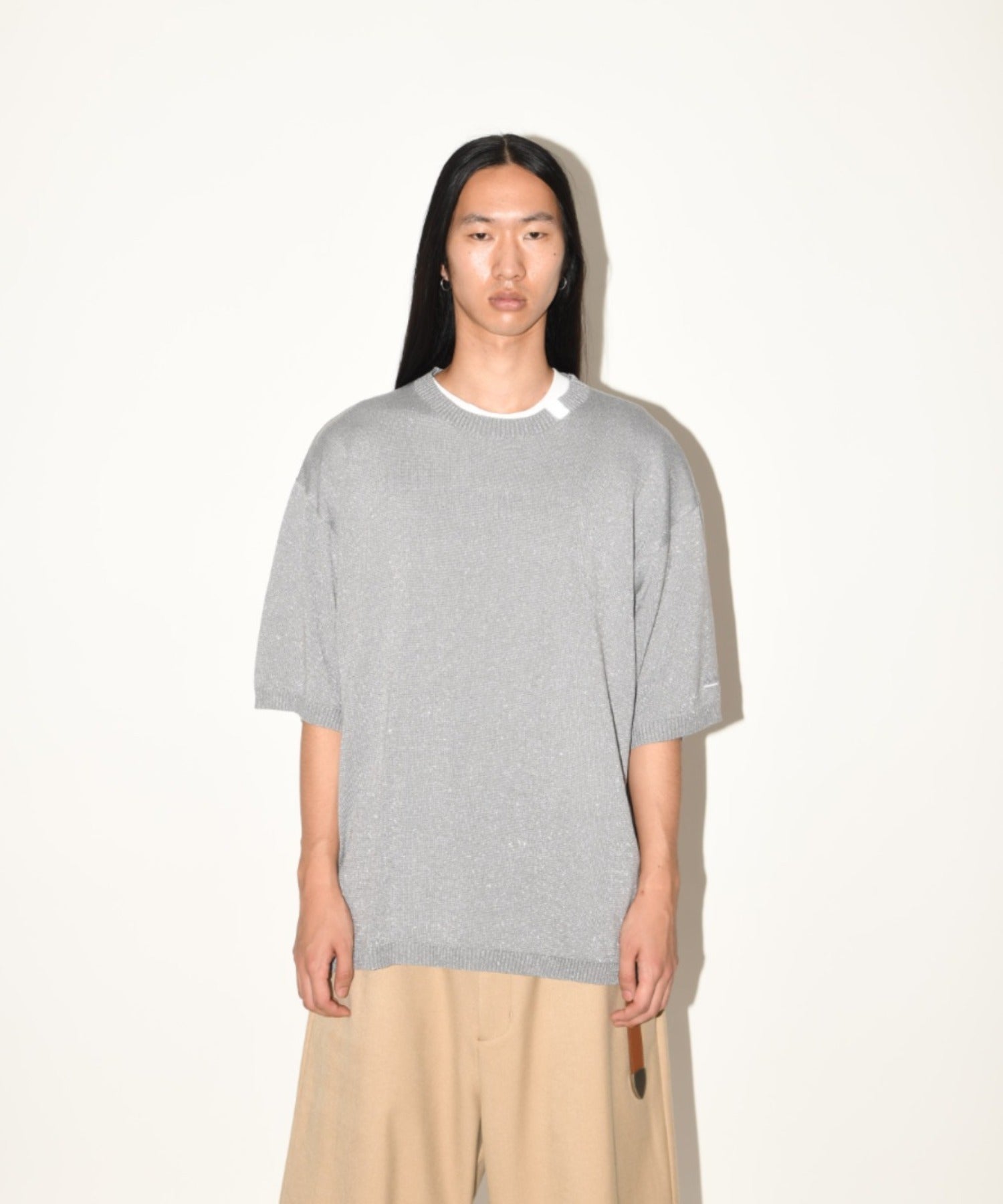 Glitter mix half-sleeve knit - gray mix