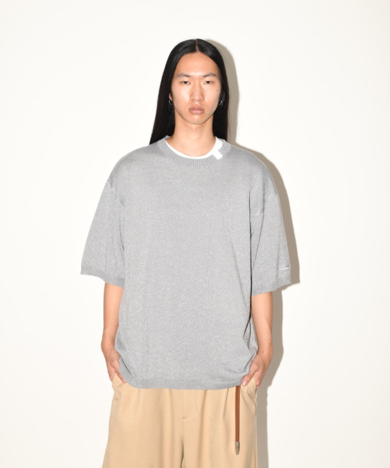 Glitter mix half-sleeve knit - gray mix