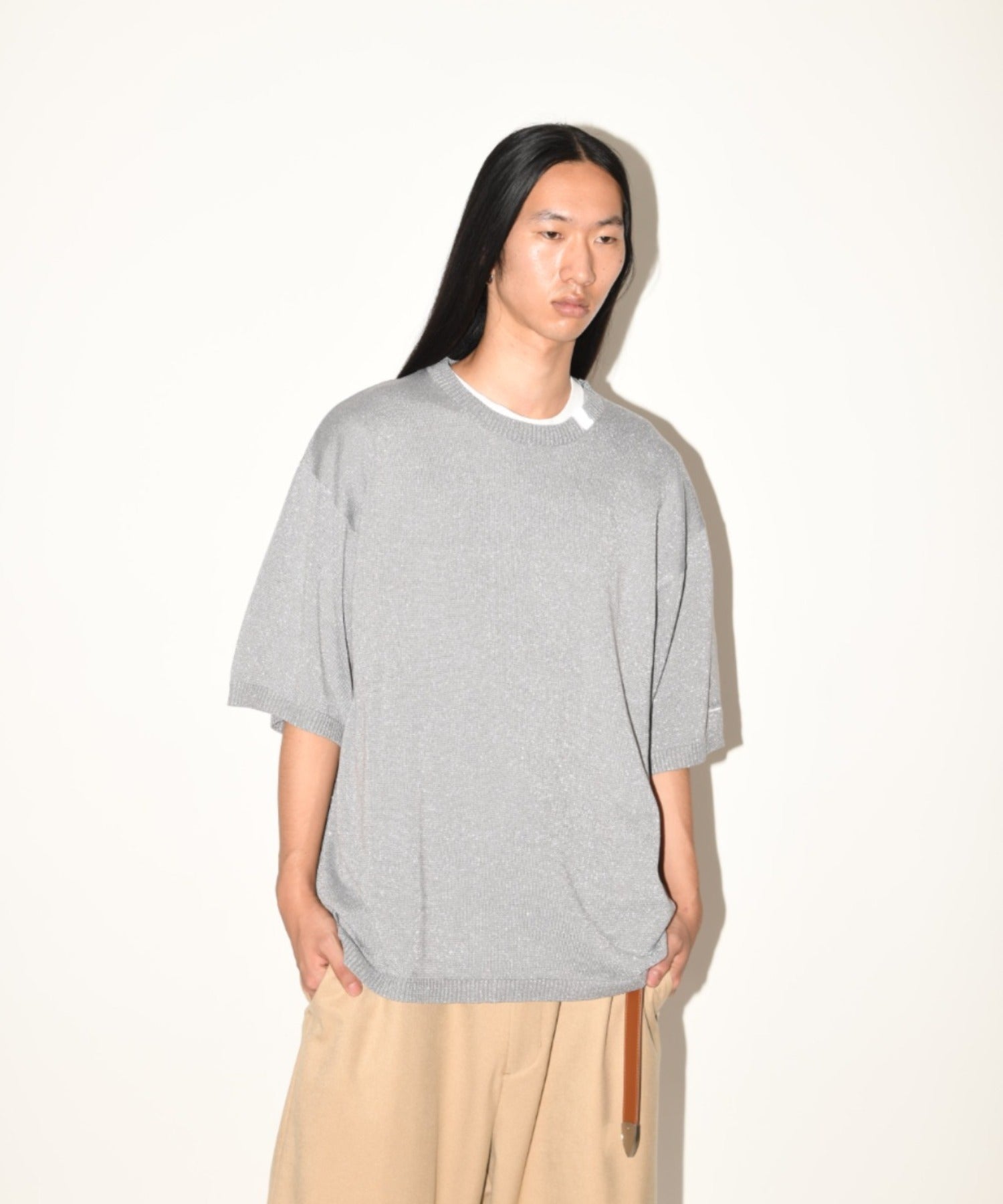 Glitter mix half-sleeve knit - gray mix