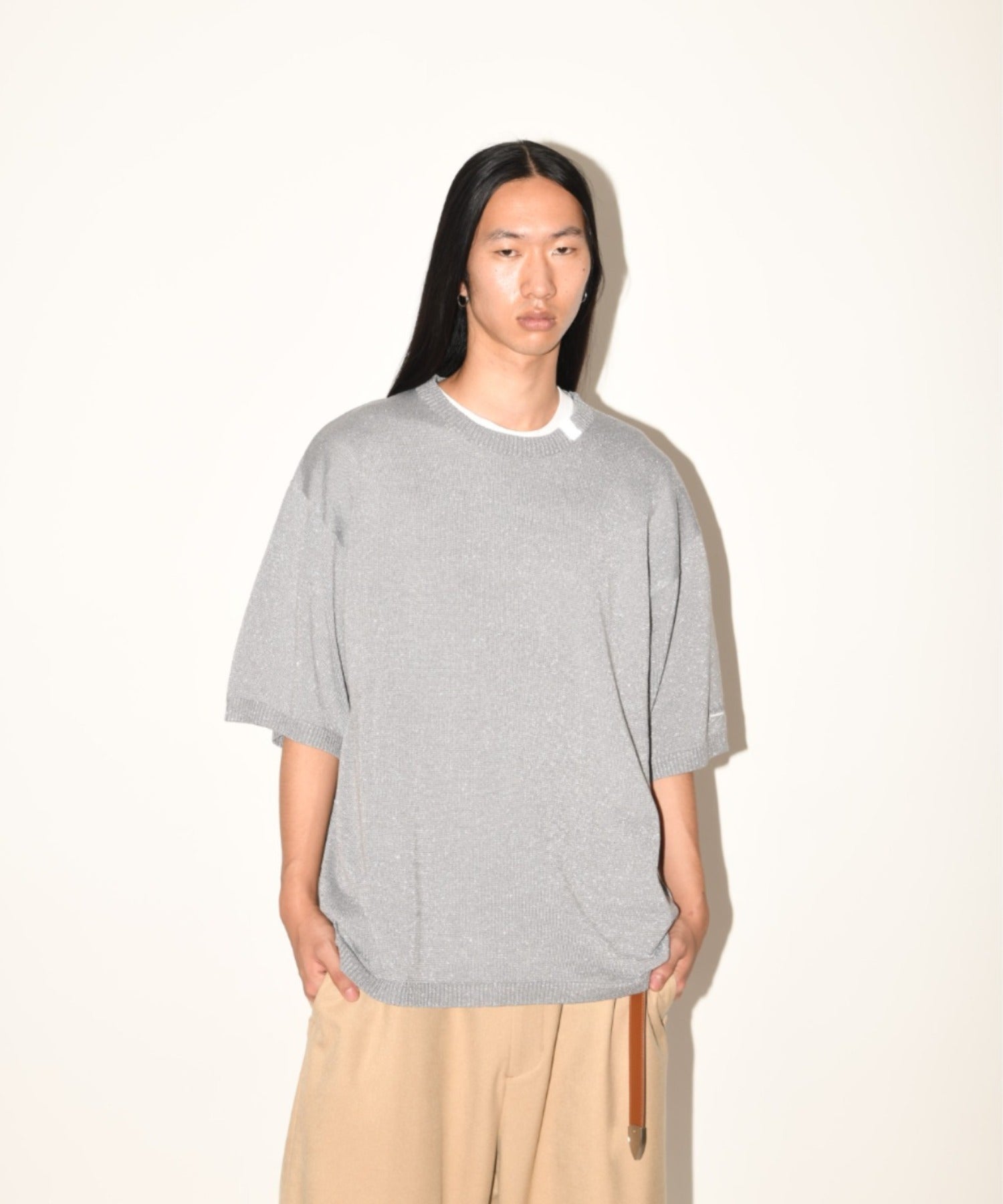Glitter mix half-sleeve knit - gray mix