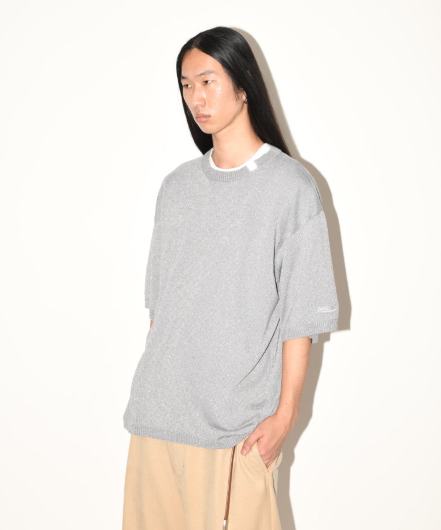 Glitter mix half-sleeve knit - gray mix