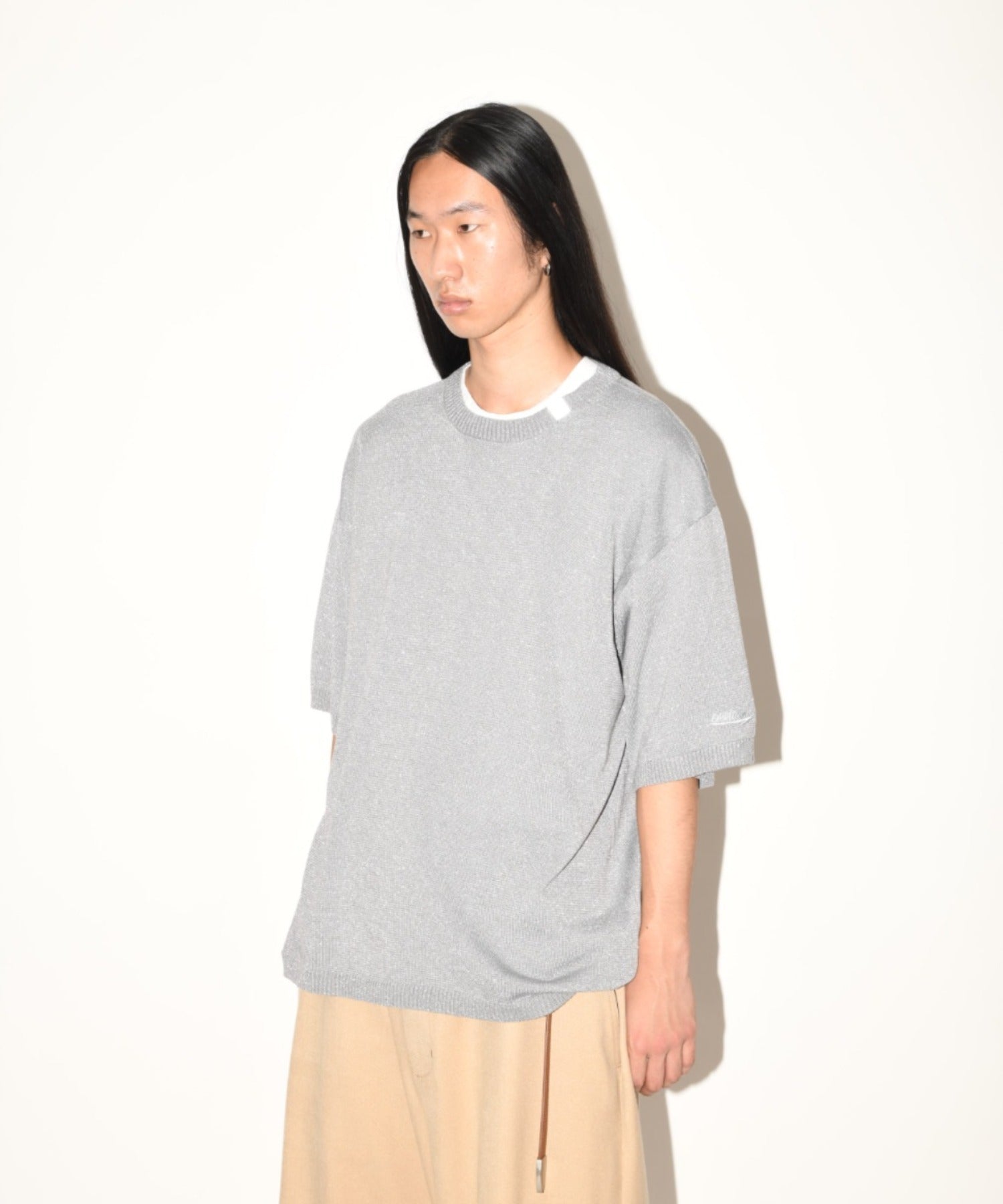 Glitter mix half-sleeve knit - gray mix