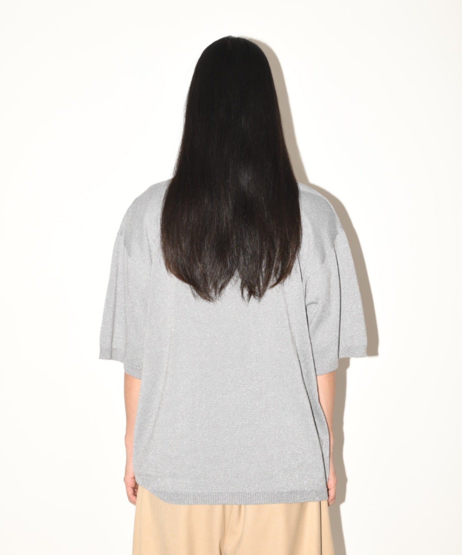 Glitter mix half-sleeve knit - gray mix