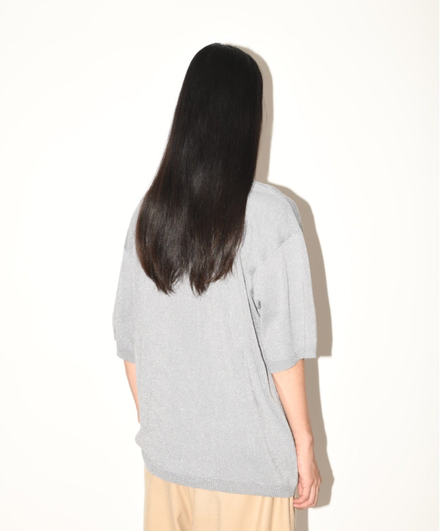 Glitter mix half-sleeve knit - gray mix