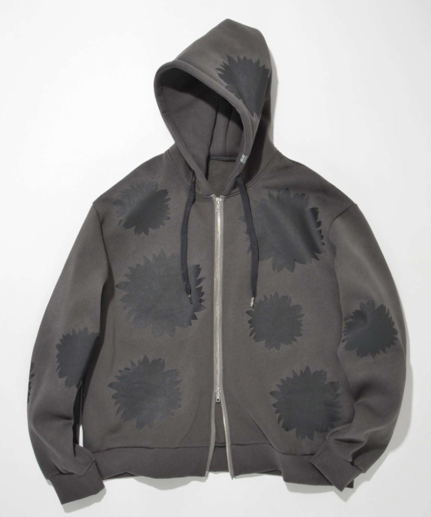 Flower sweat zip-hoodie - c.gray