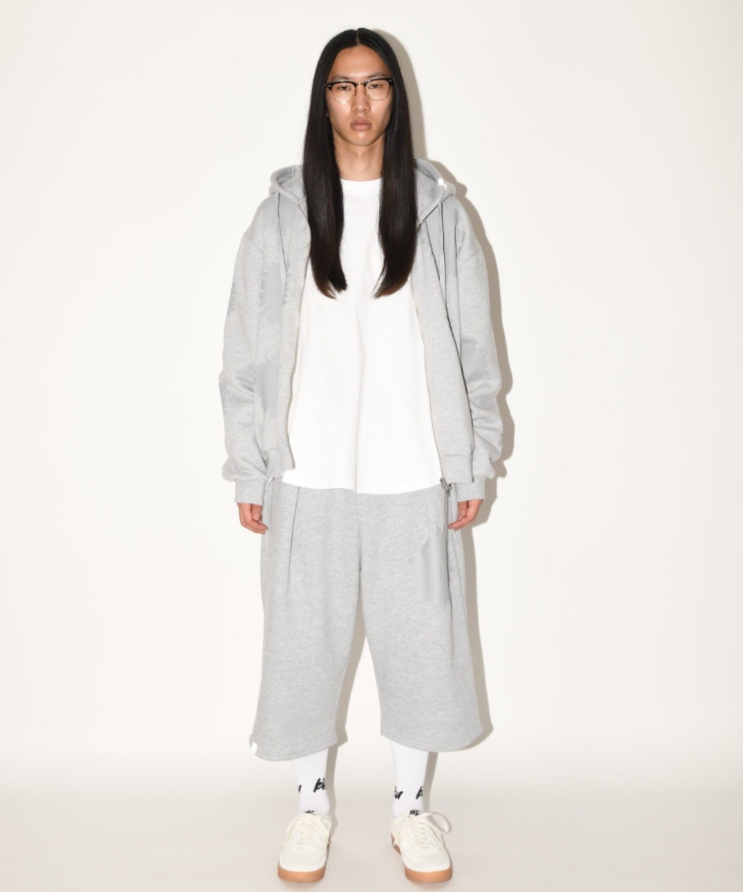 Flower sweat cropped wide trousers - ash gray