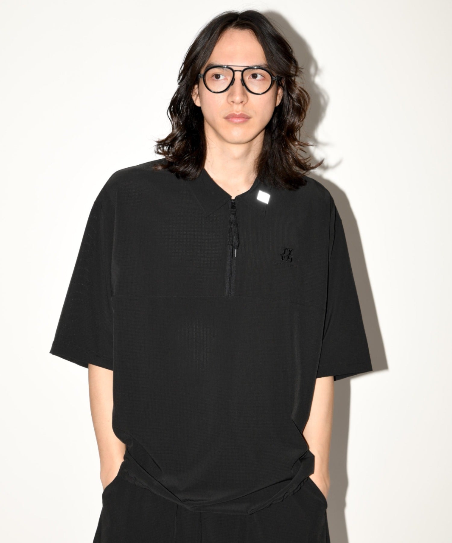 Technical S/S zip-pullover c.gray/black