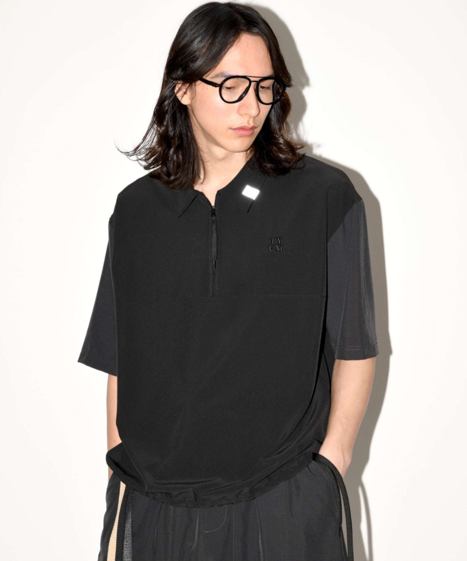Technical S/S zip-pullover c.gray/black