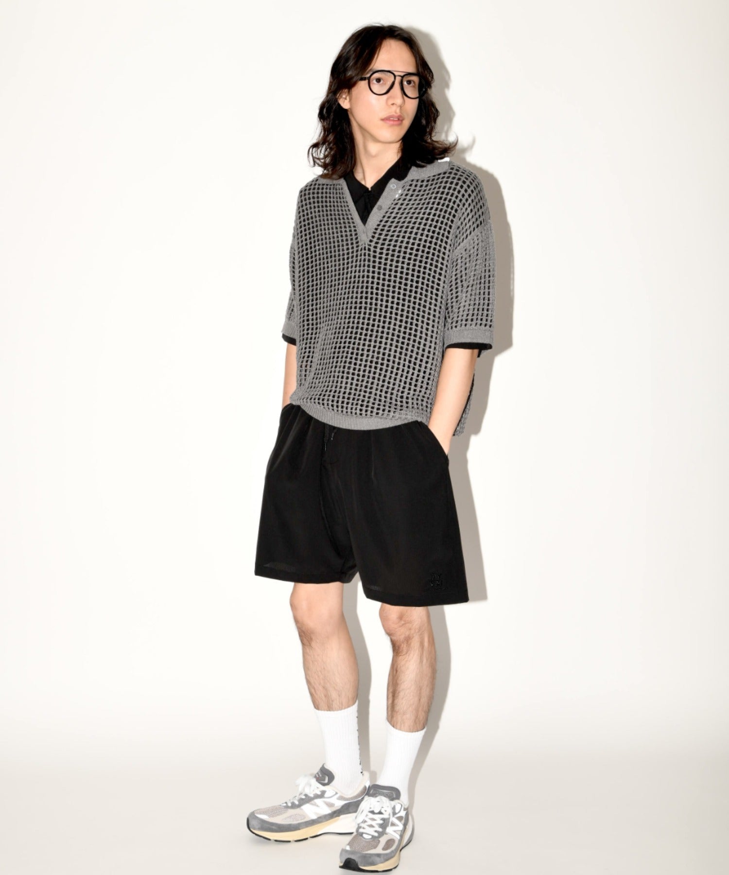 Mesh knit polo shirt - khaki
