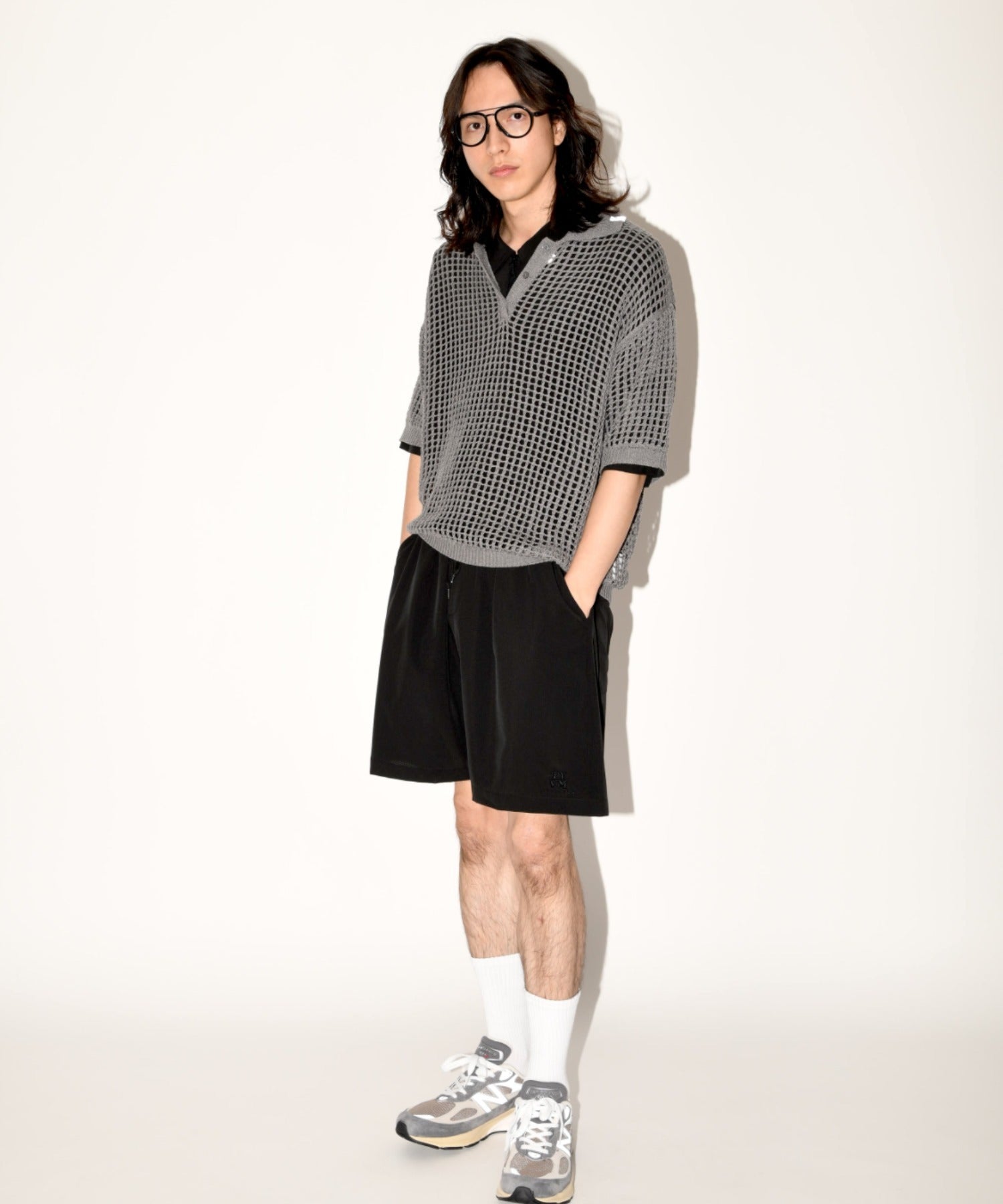 Mesh knit polo shirt - gray