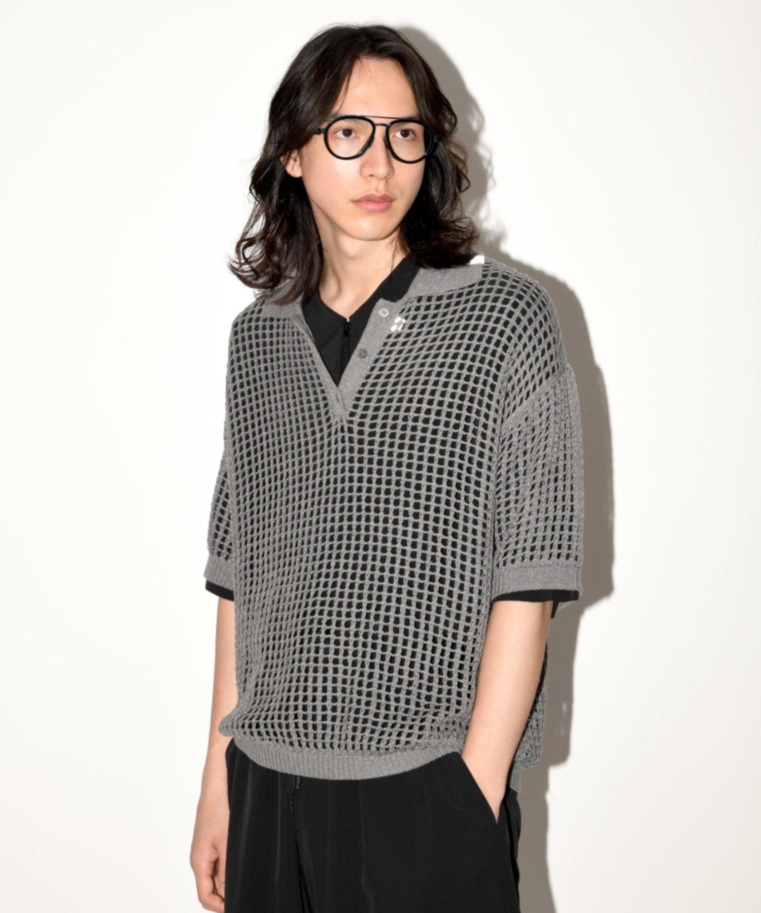 Mesh knit polo shirt - khaki