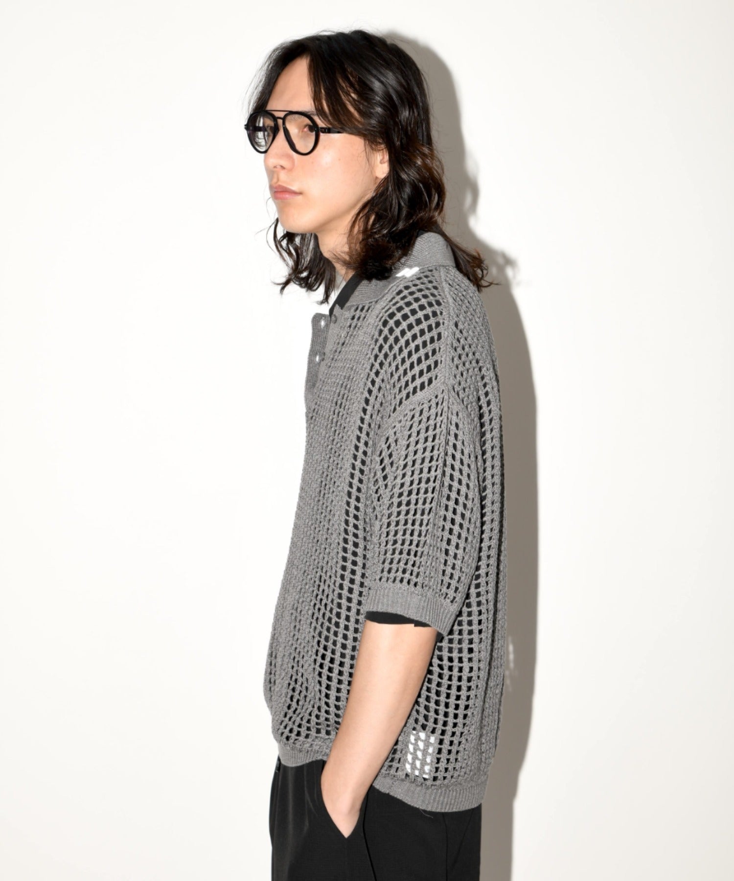 Mesh knit polo shirt - gray