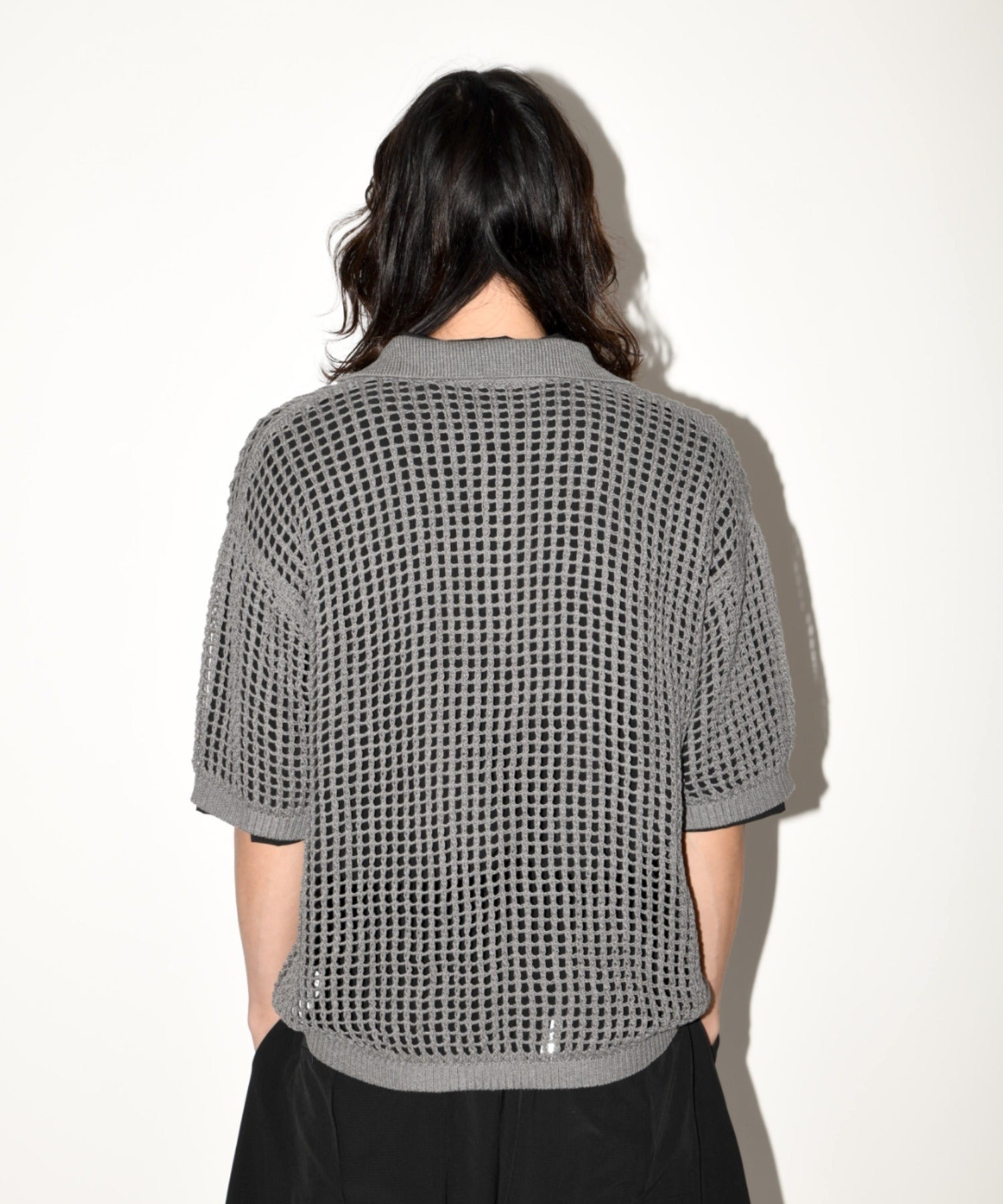 Mesh knit polo shirt - khaki