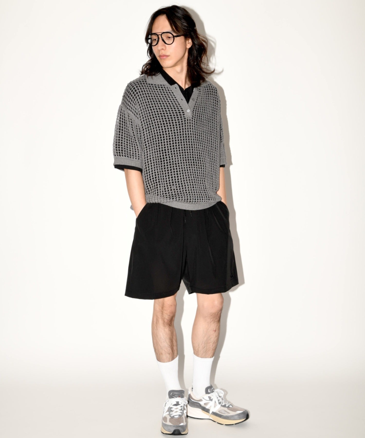 Mesh knit polo shirt - gray