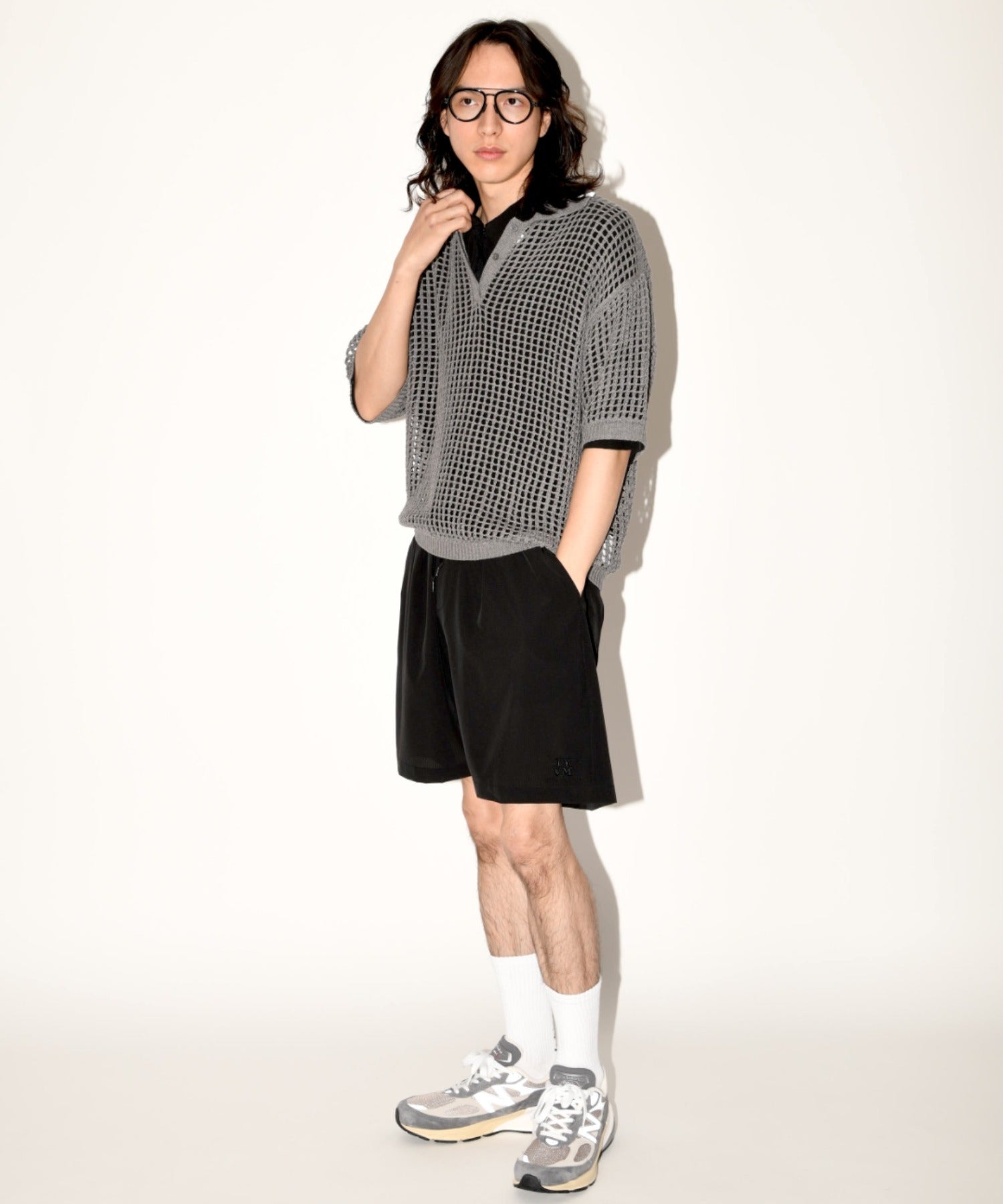 Mesh knit polo shirt - khaki
