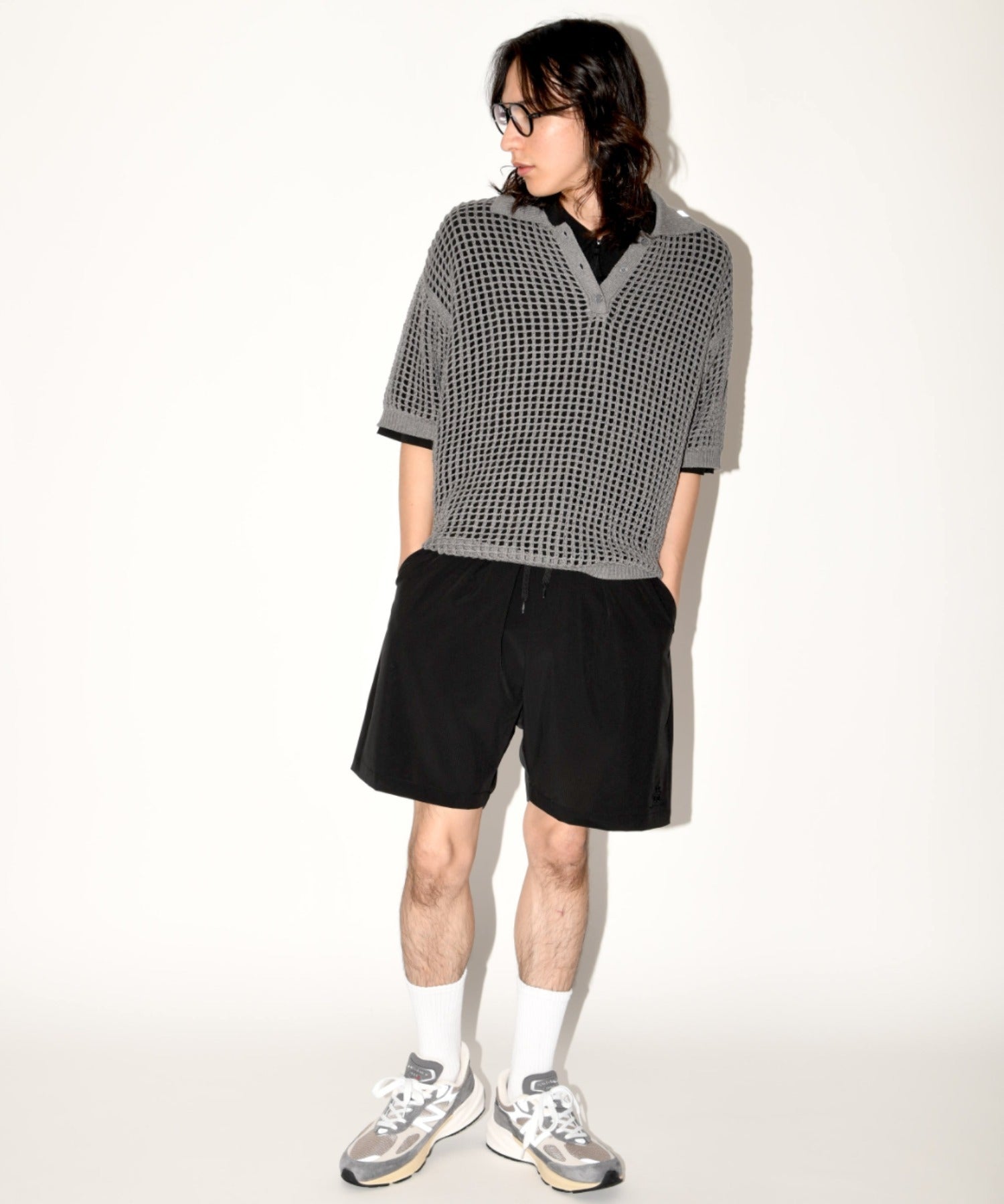 Mesh knit polo shirt - khaki