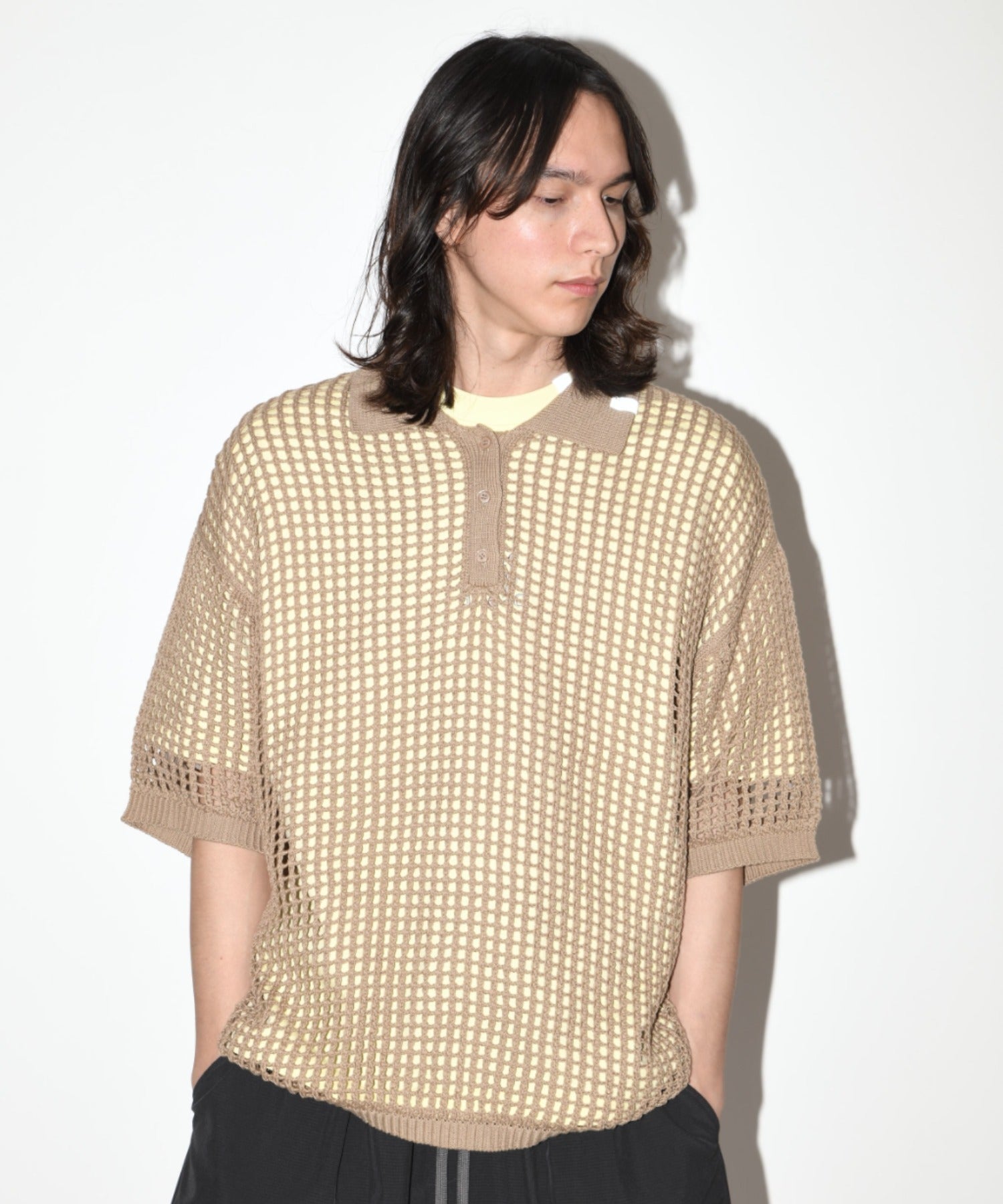 Mesh knit polo shirt - khaki