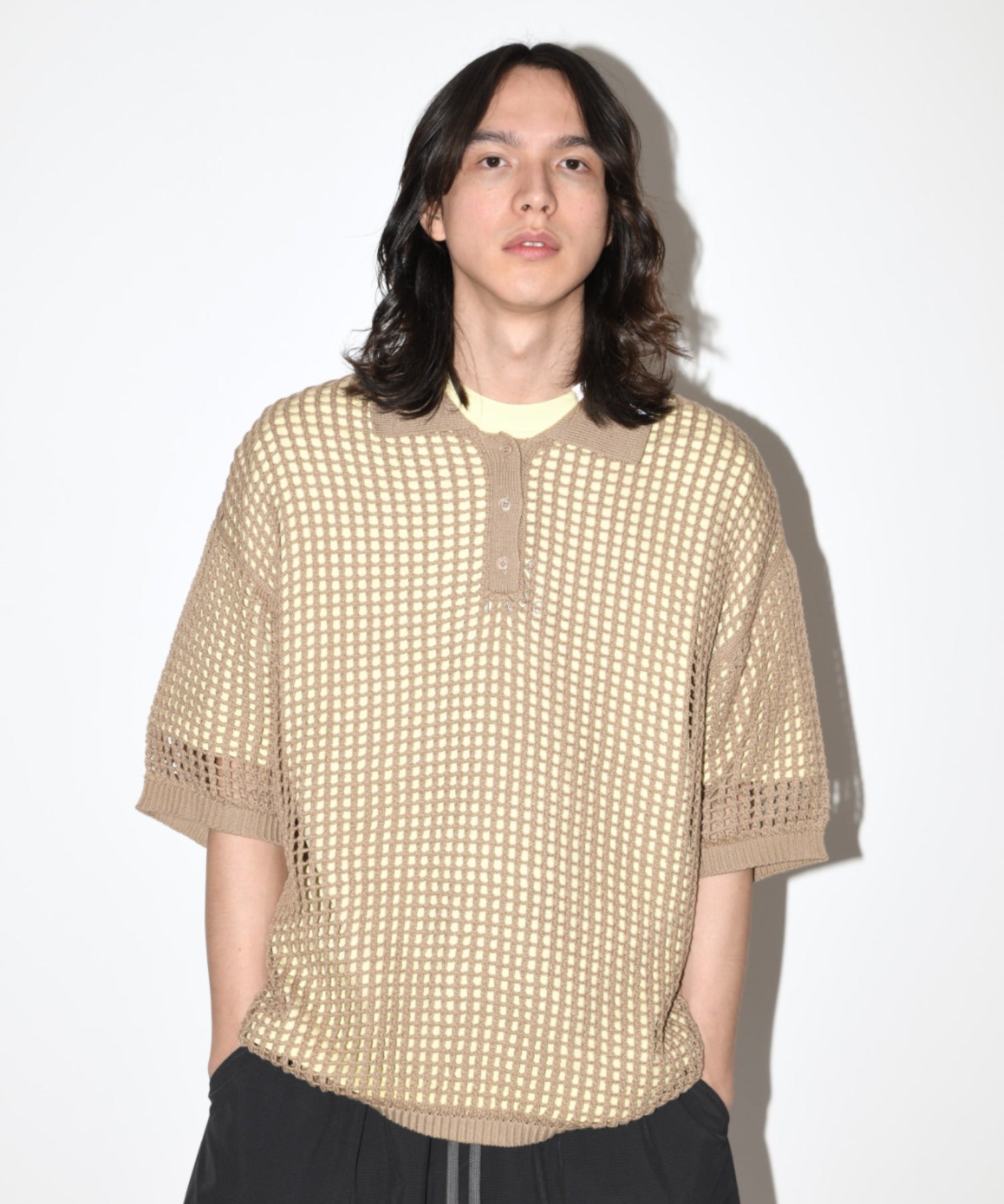 Mesh knit polo shirt - khaki