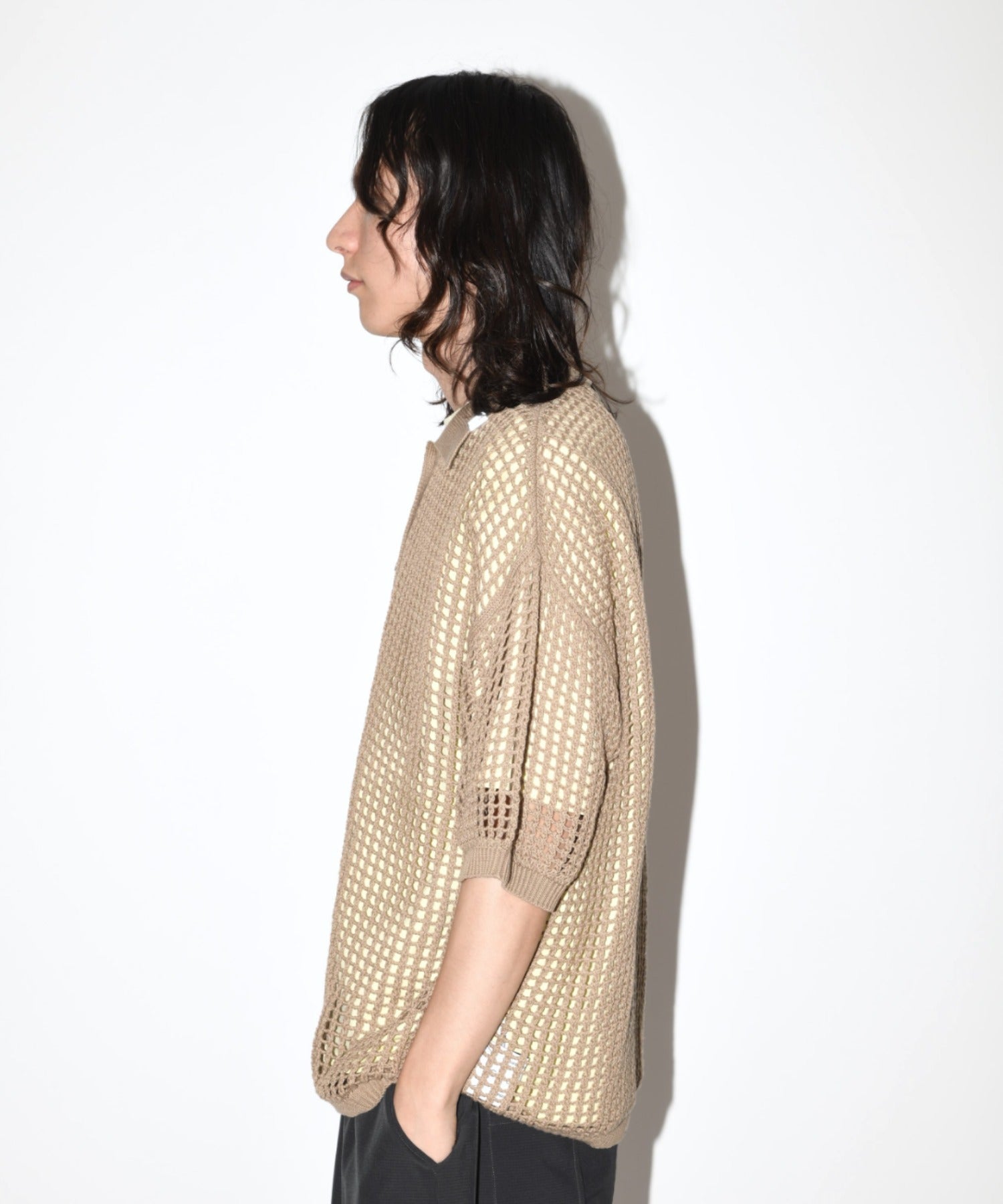 Mesh knit polo shirt - khaki
