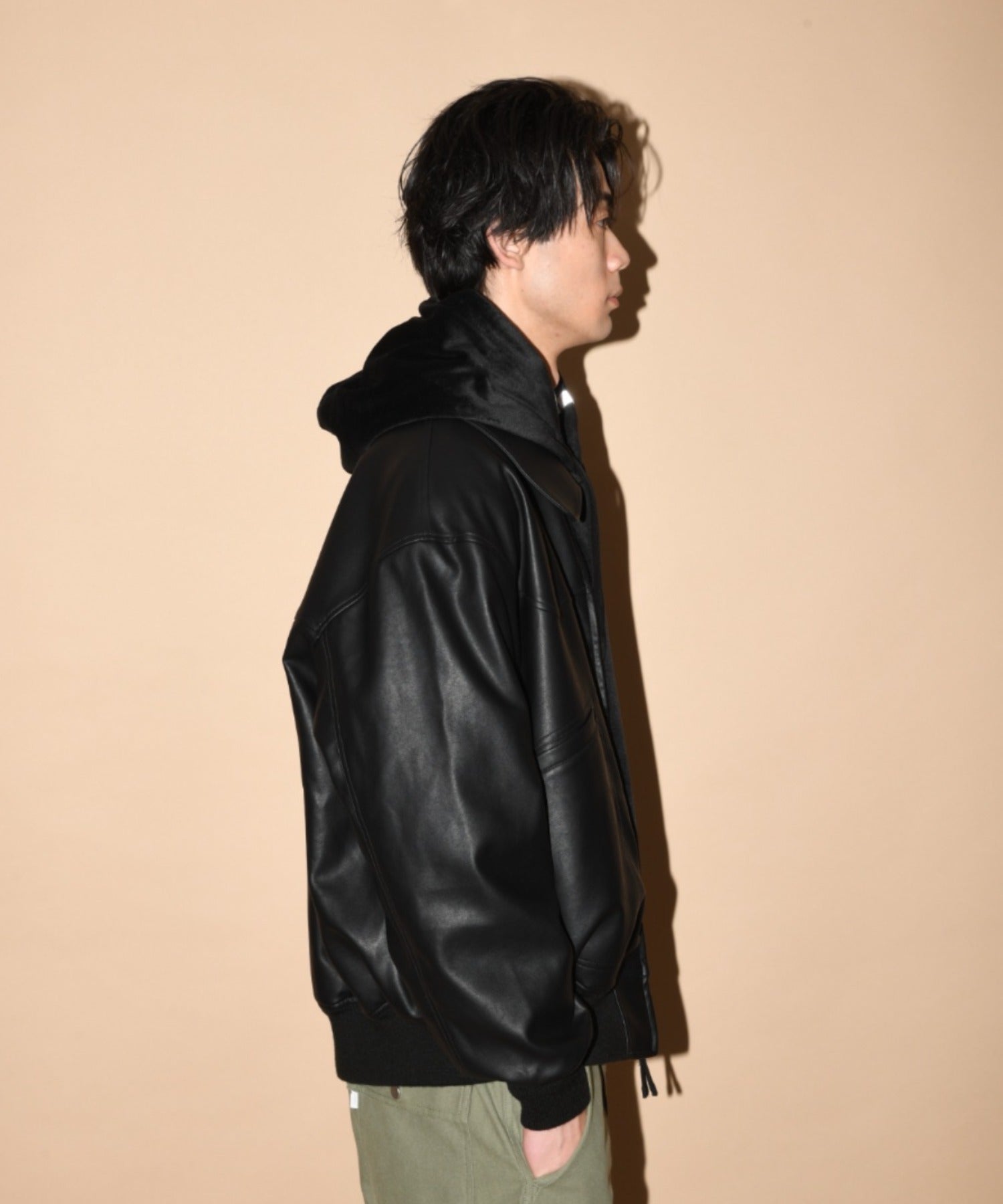 Faux Leather Padded Blouson (CWU-Type) - black