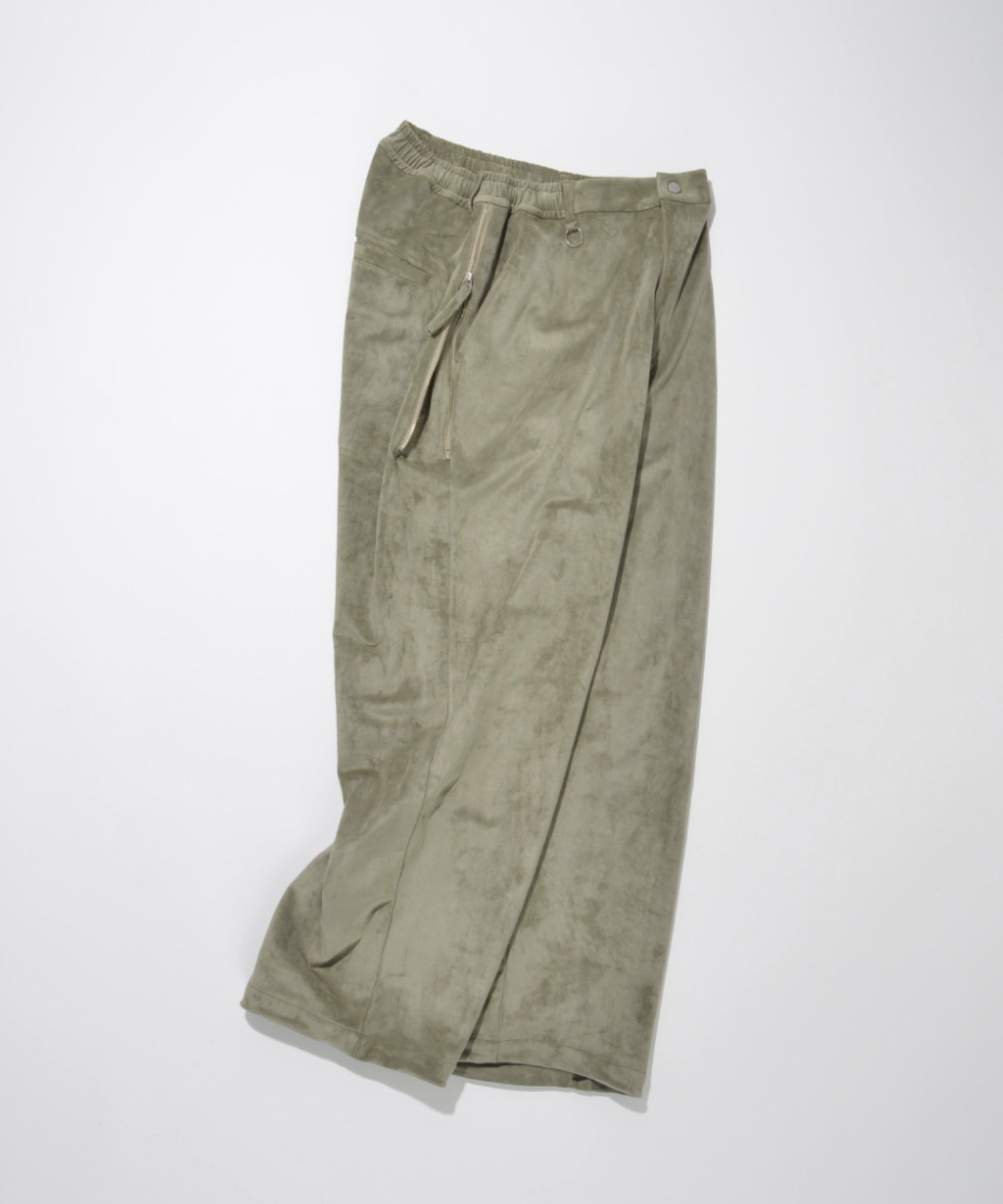 Faux Suede Side-zip Wide Pants - l.khaki