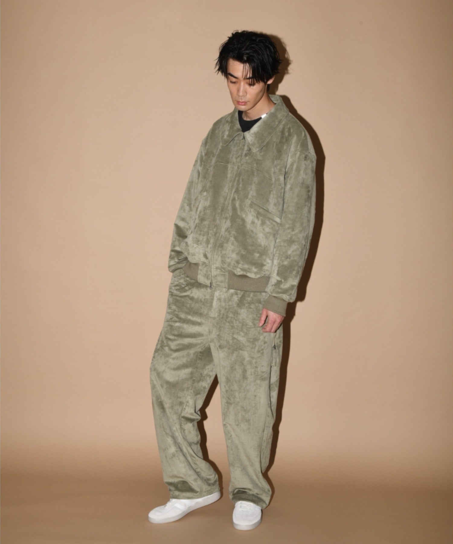 Faux Suede Side-zip Wide Pants - l.khaki