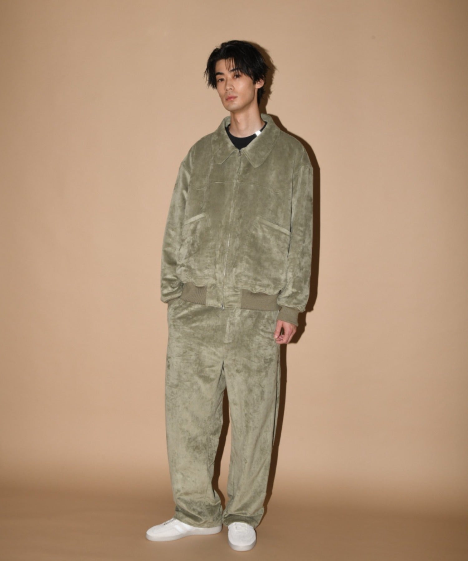 Faux Suede Side-zip Wide Pants - l.khaki