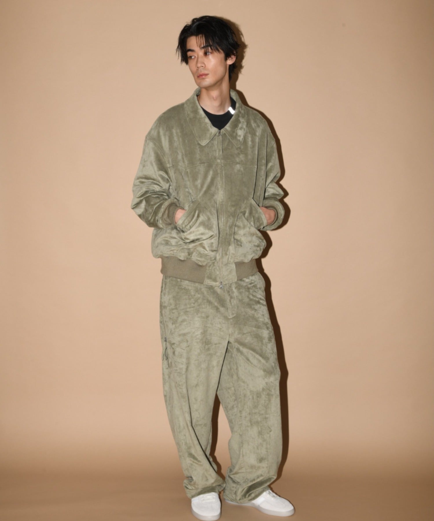 Faux Suede Side-zip Wide Pants - l.khaki