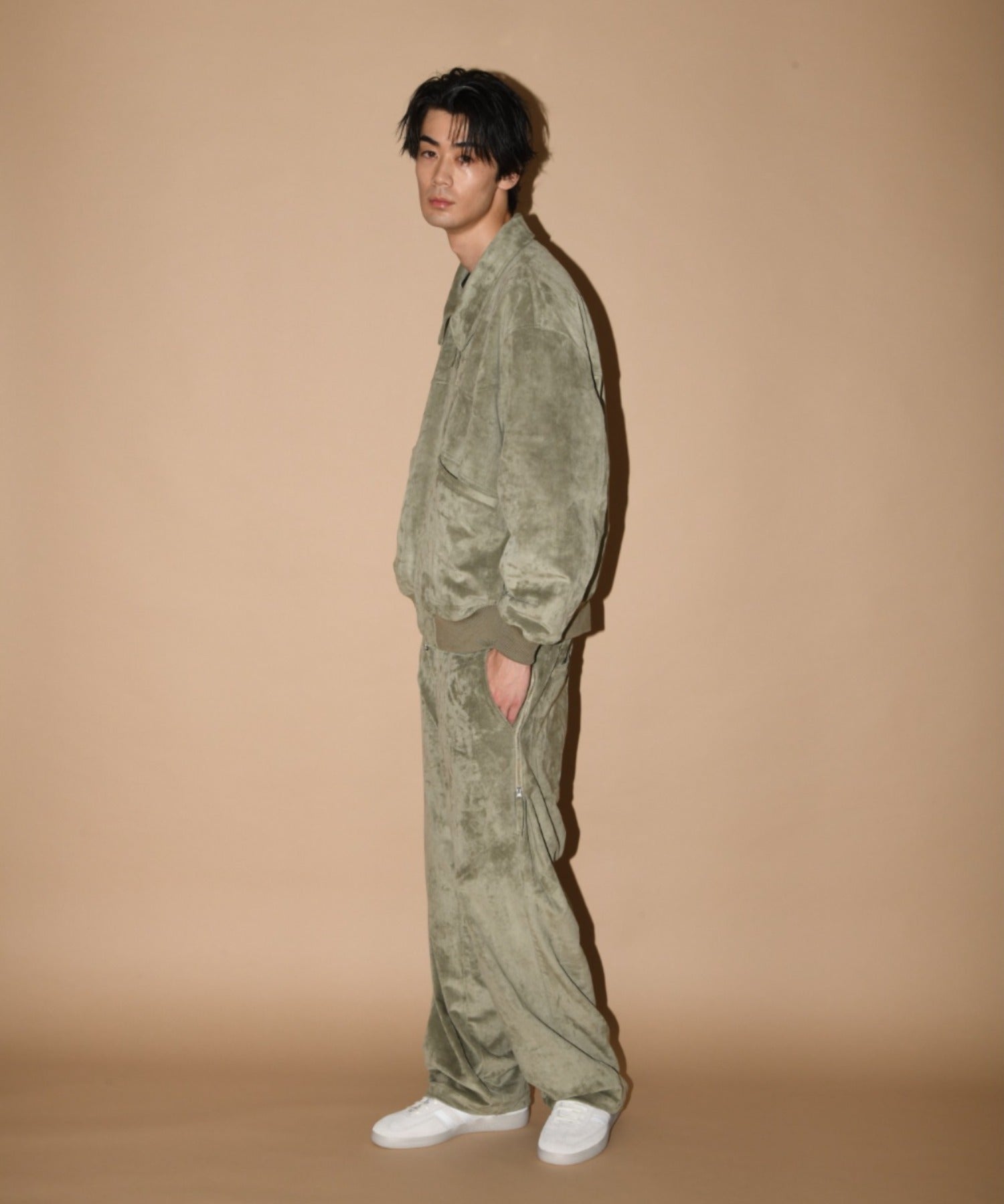 Faux Suede Side-zip Wide Pants - l.khaki