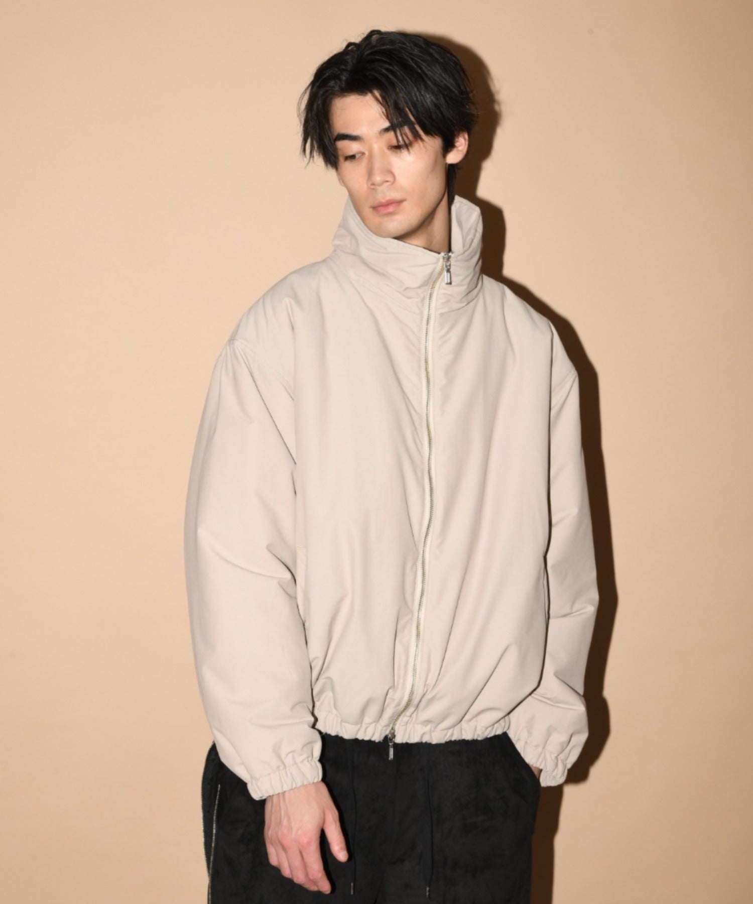 Zip-up Padded Short Jacket - greige