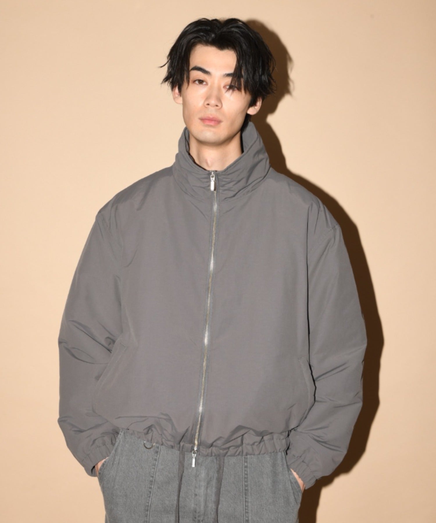 Zip-up Padded Short Jacket - greige