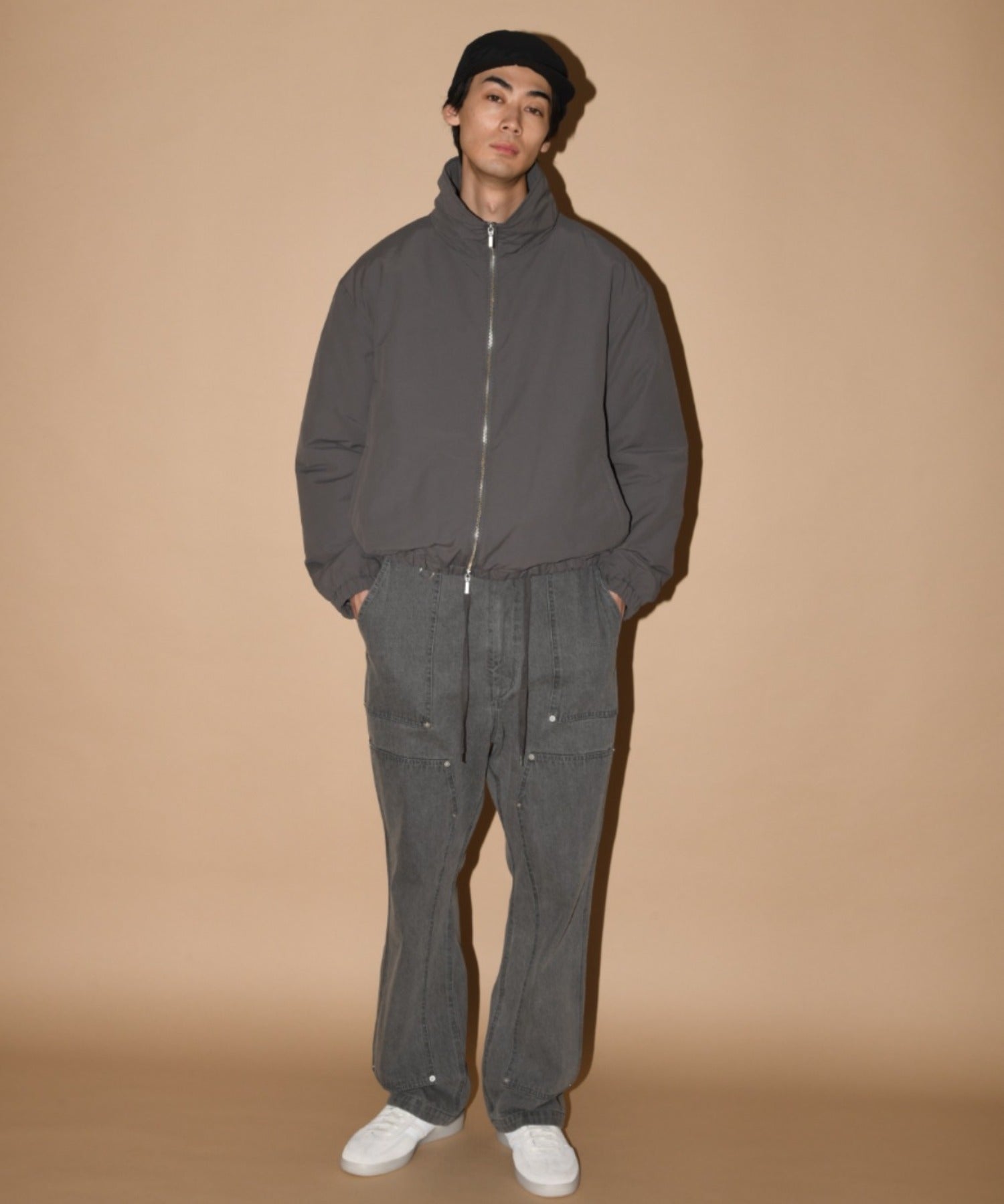 Zip-up Padded Short Jacket - c.gray