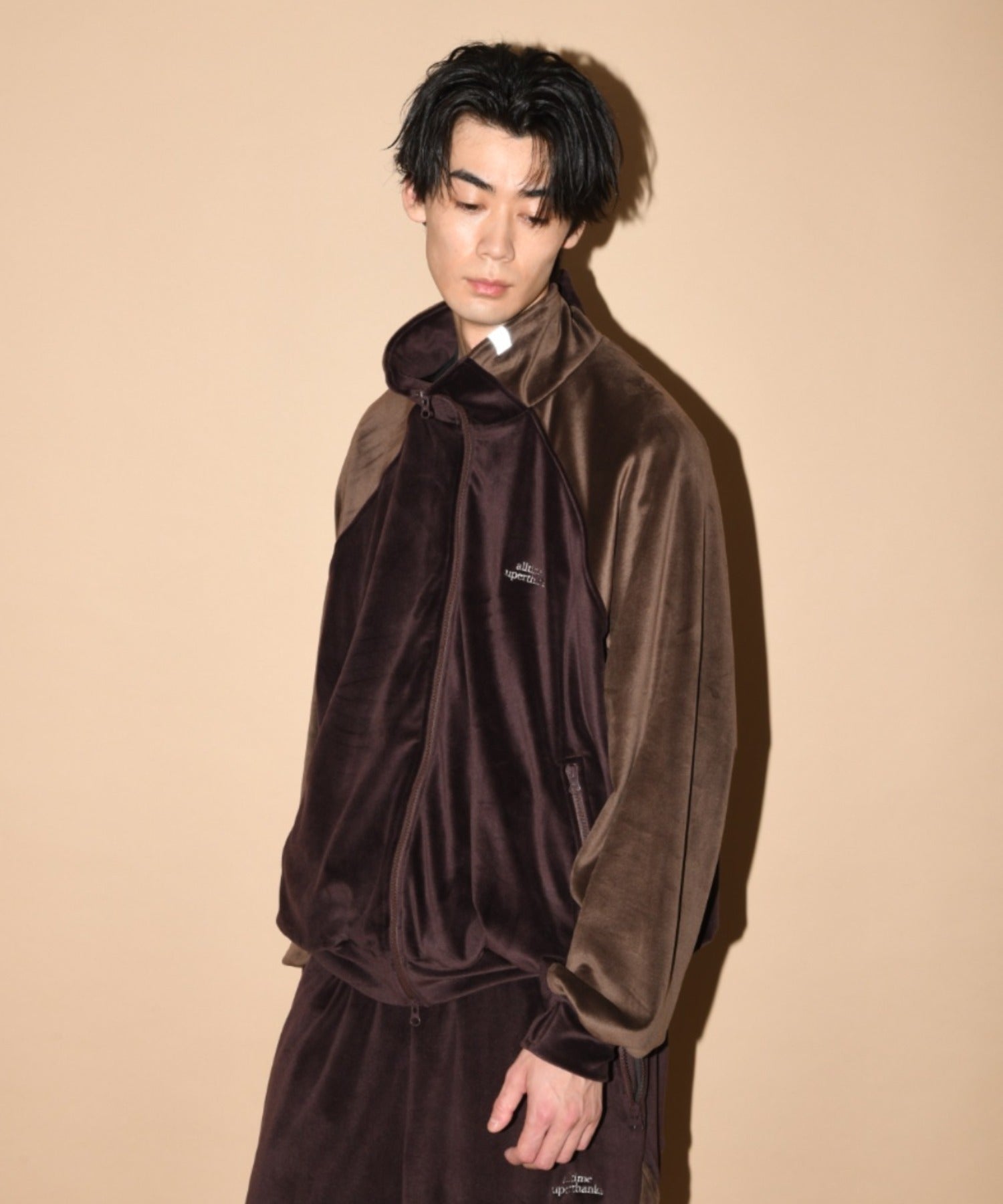 Velour Panel Stand-collar Blouson - black/gray