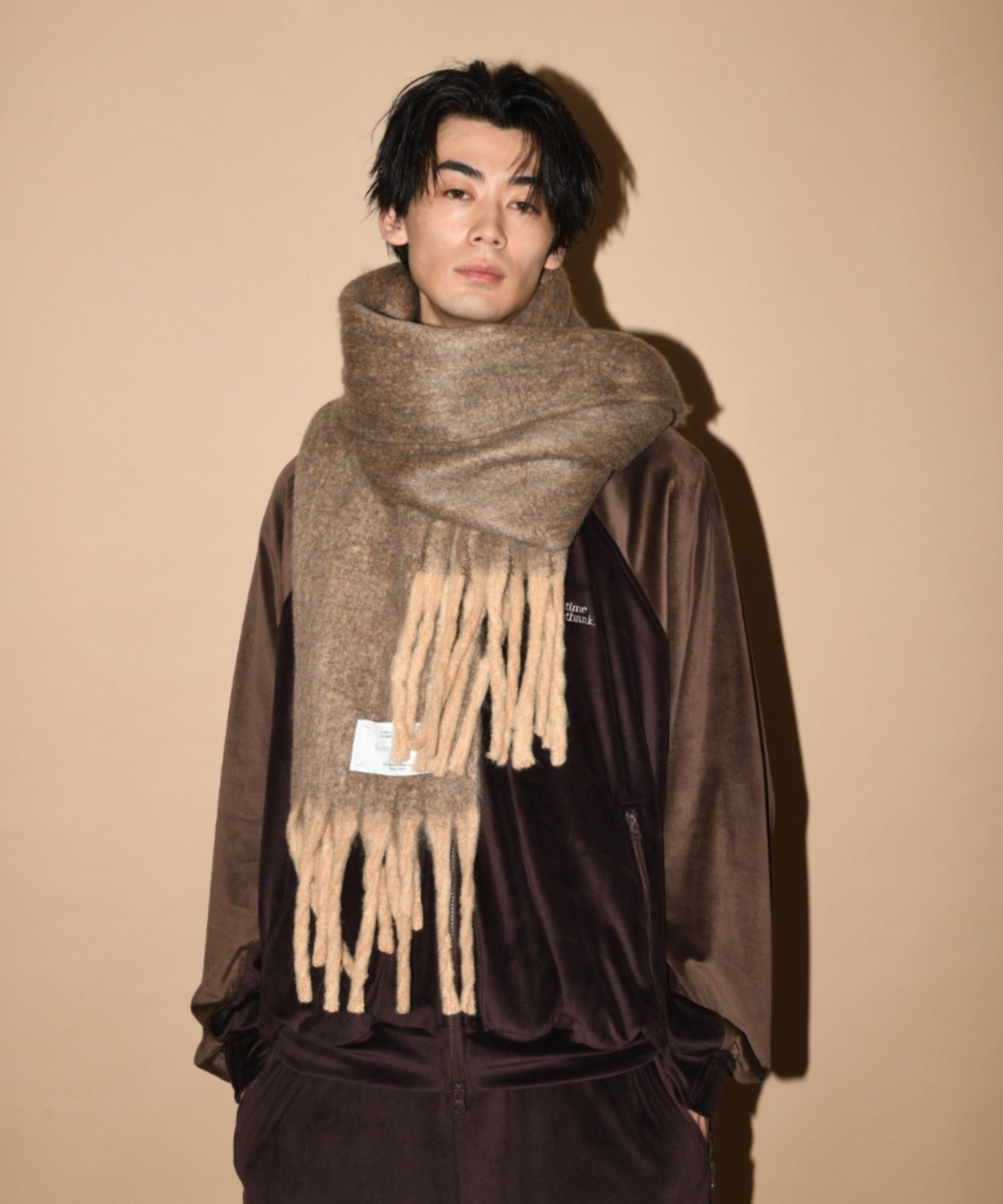 Velour Panel Stand-collar Blouson - brown/brown