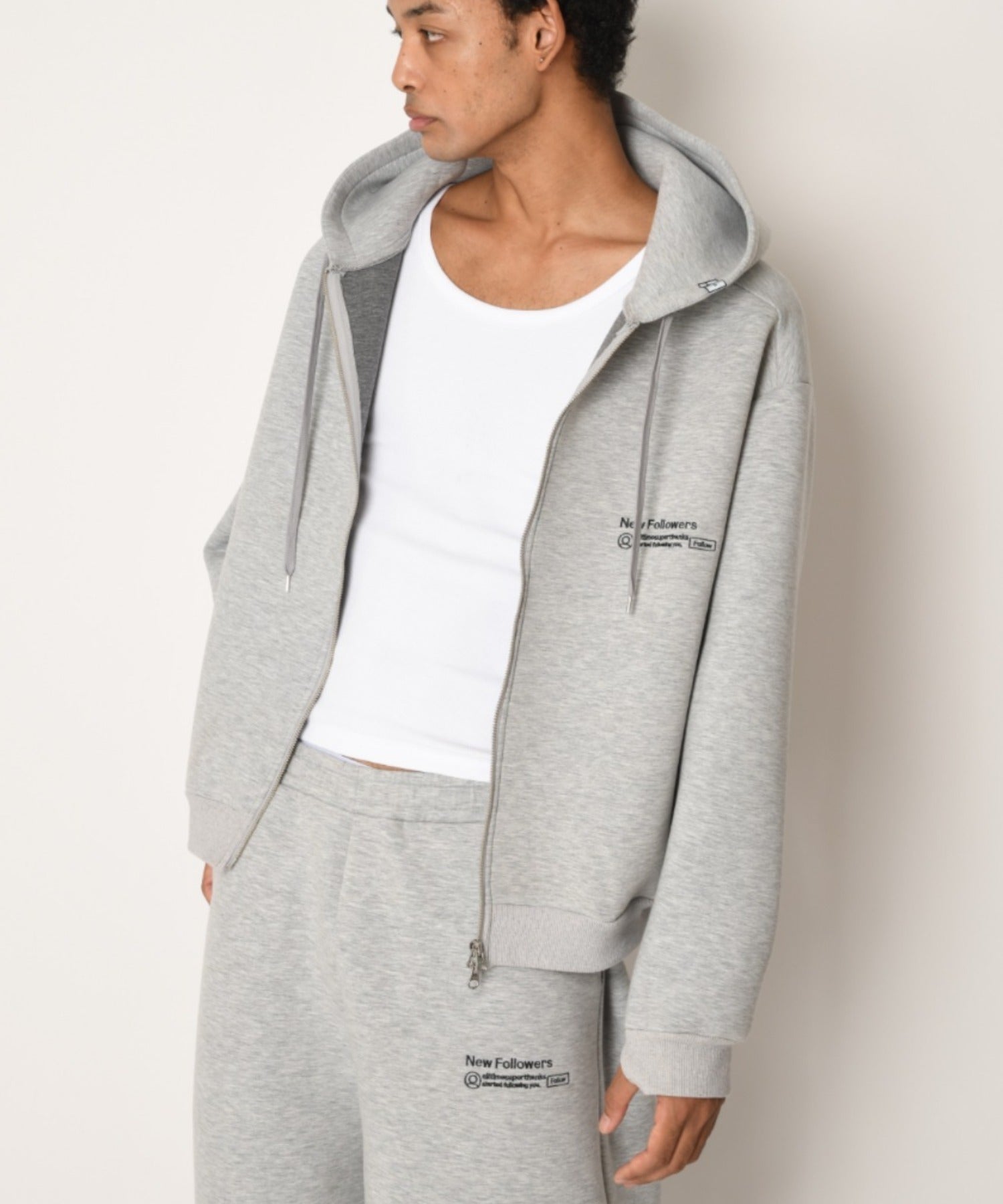 Double-knit Embroidery Zip-Hoodie - ash c.gray