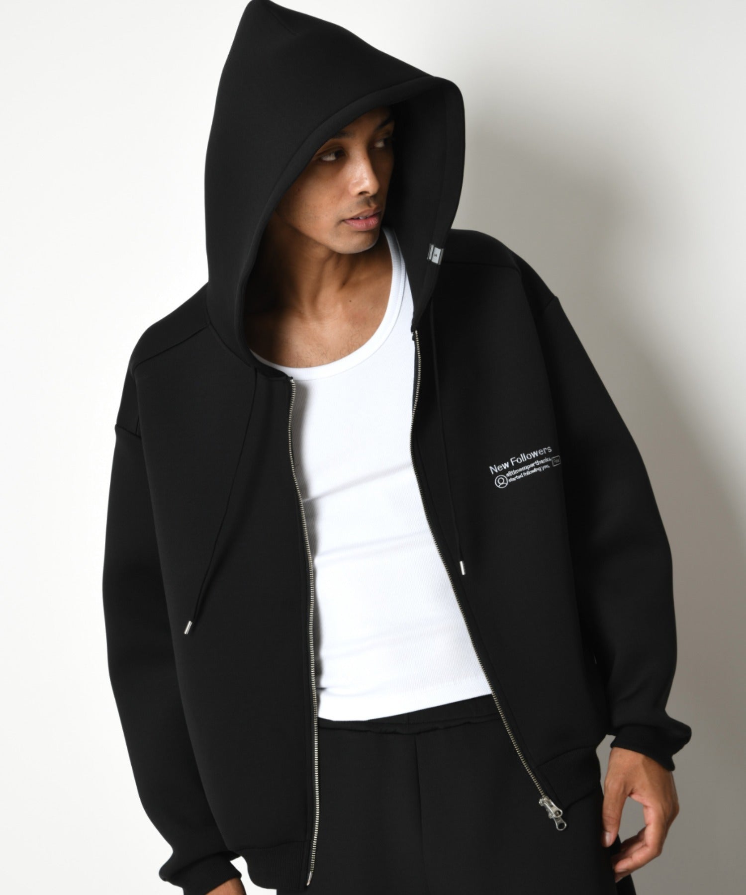 Double-knit Embroidery Zip-Hoodie - ash c.gray