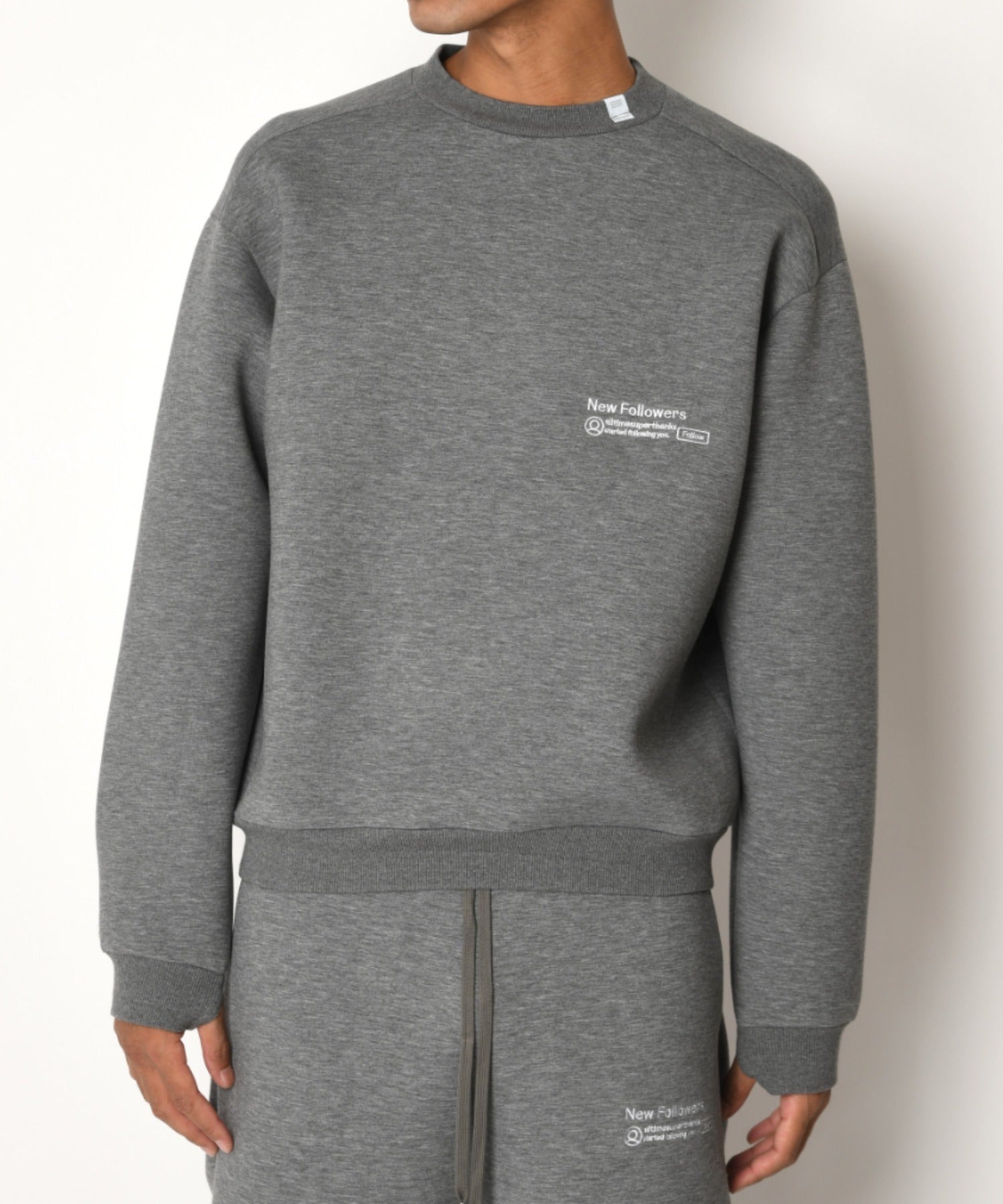 Double-knit Embroidery Crew-neck - ash c.gray