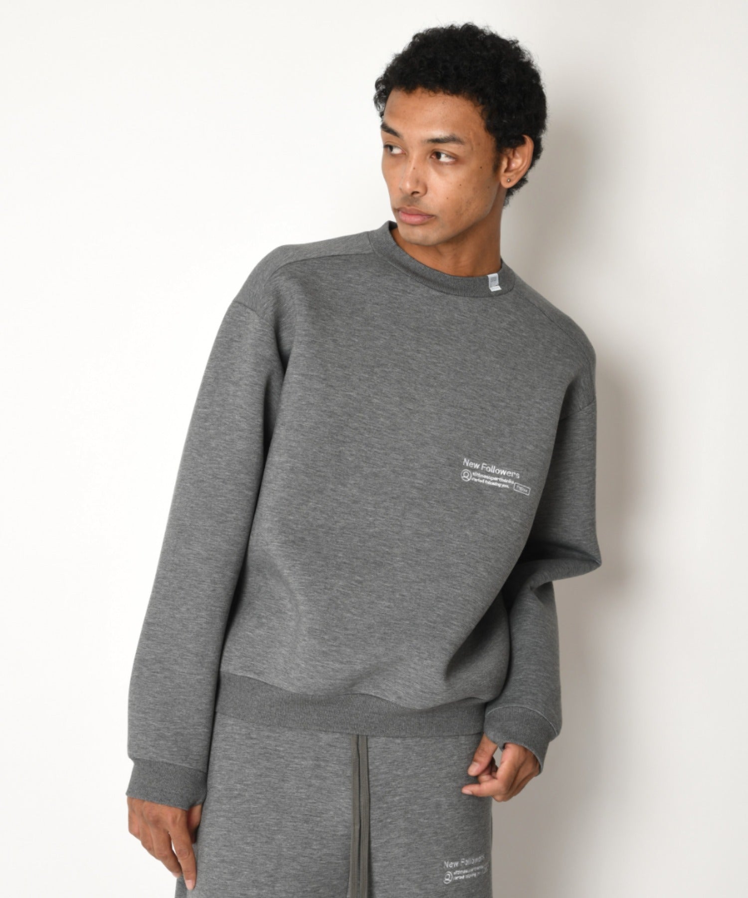 Double-knit Embroidery Crew-neck - ash c.gray