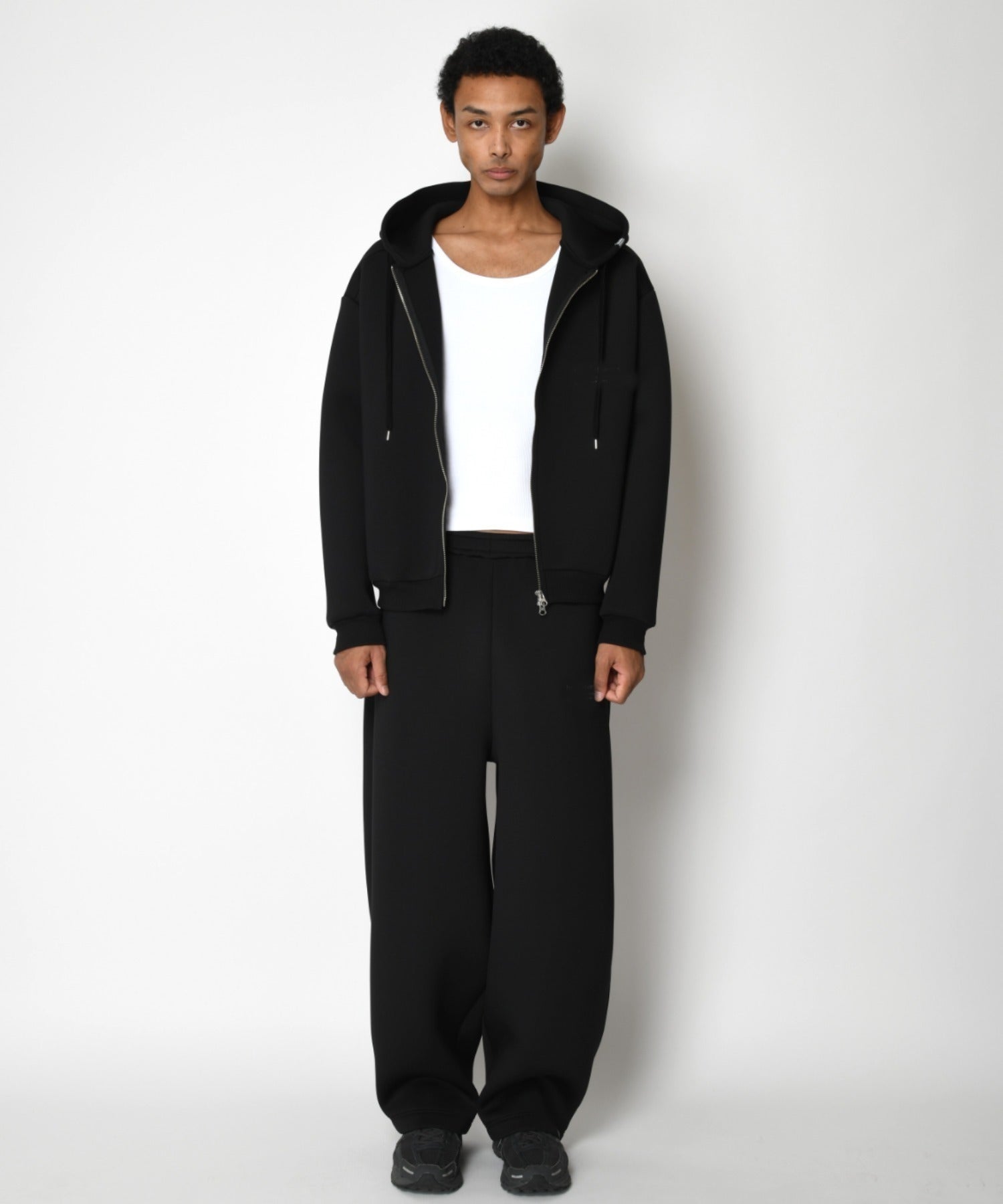 Double-knit Side-tuck Wide Pants （無地） - ash c.gray