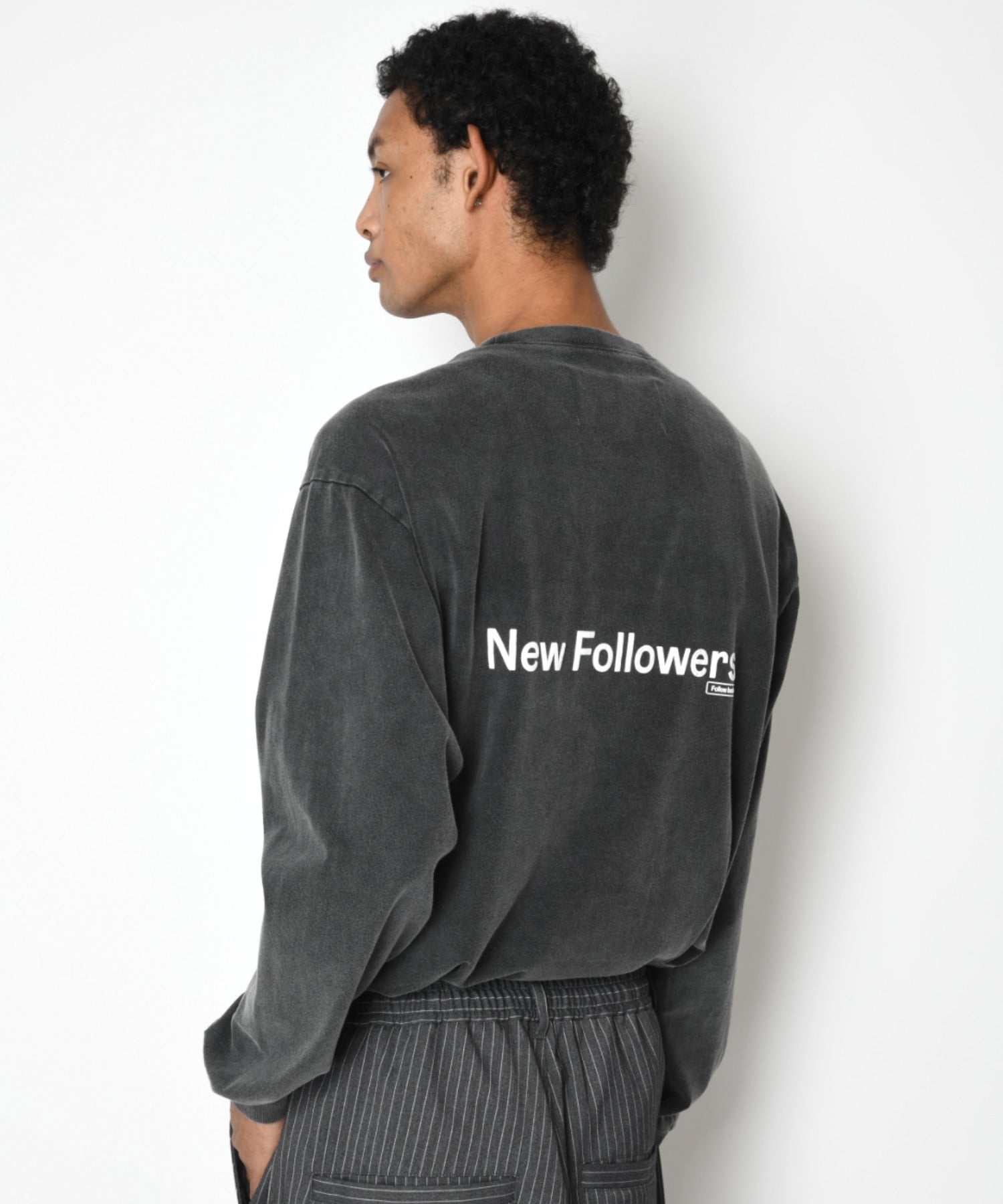 Pigment dyed Print L/S T-shirt - black