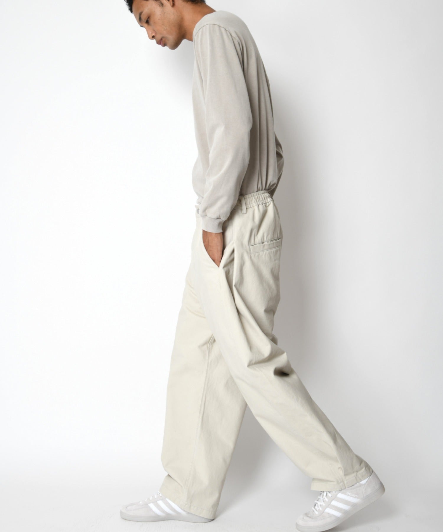 Pigment dyed L/S T-shirt （無地） - l.gray