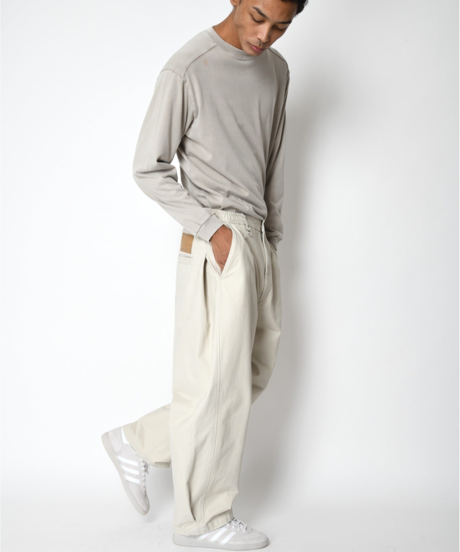 Pigment dyed L/S T-shirt （無地） - l.gray