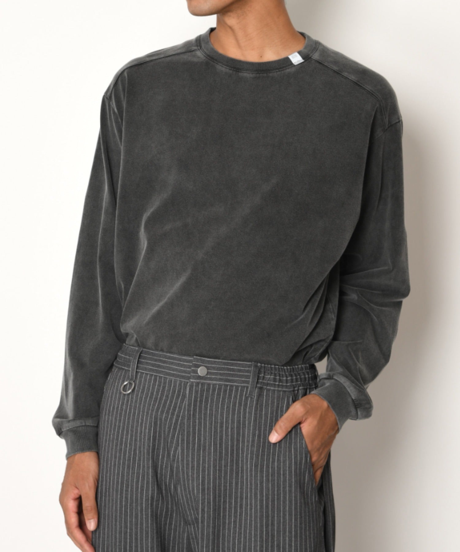 Pigment dyed L/S T-shirt （無地） - l.black