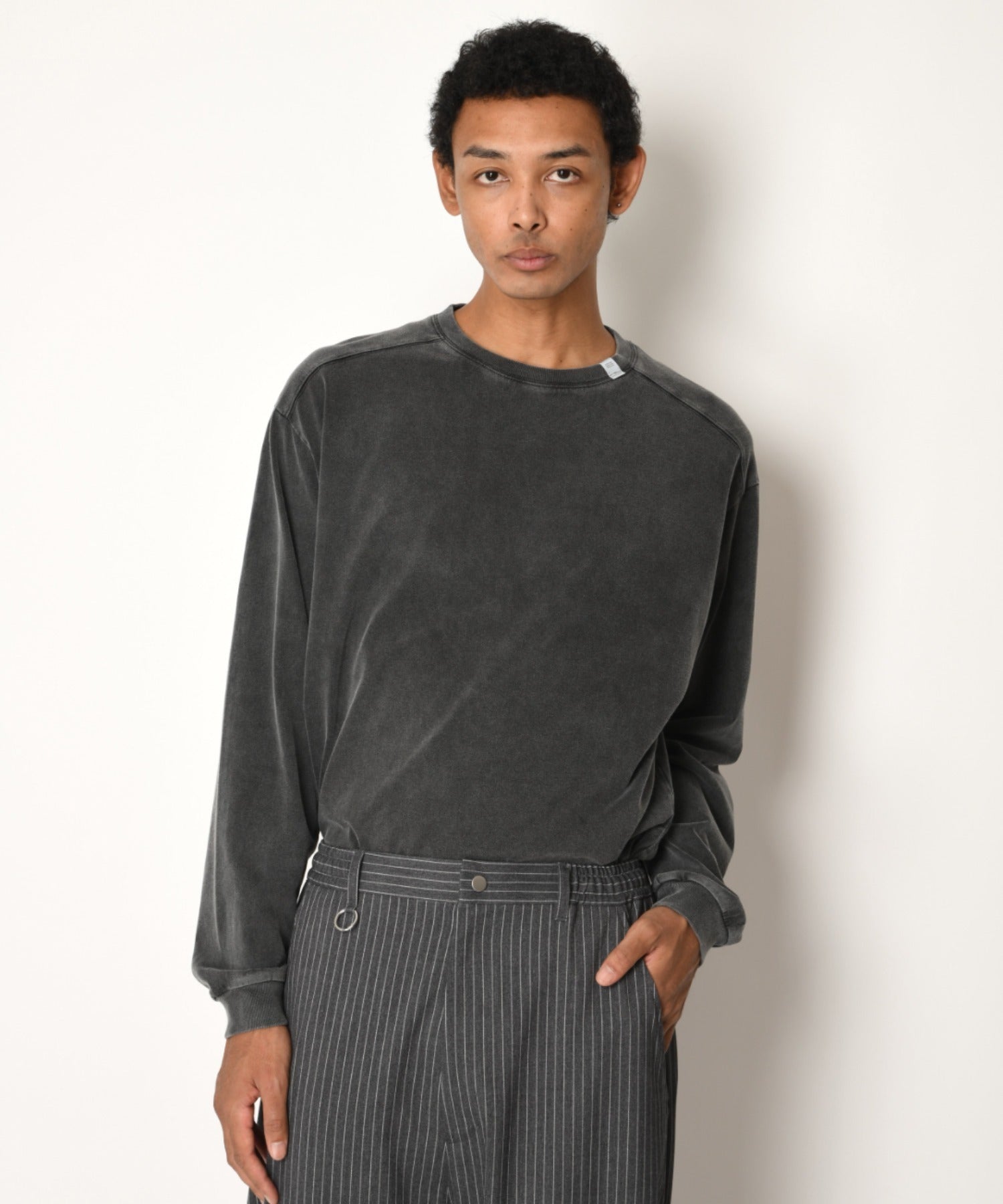 Pigment dyed L/S T-shirt （無地） - l.gray