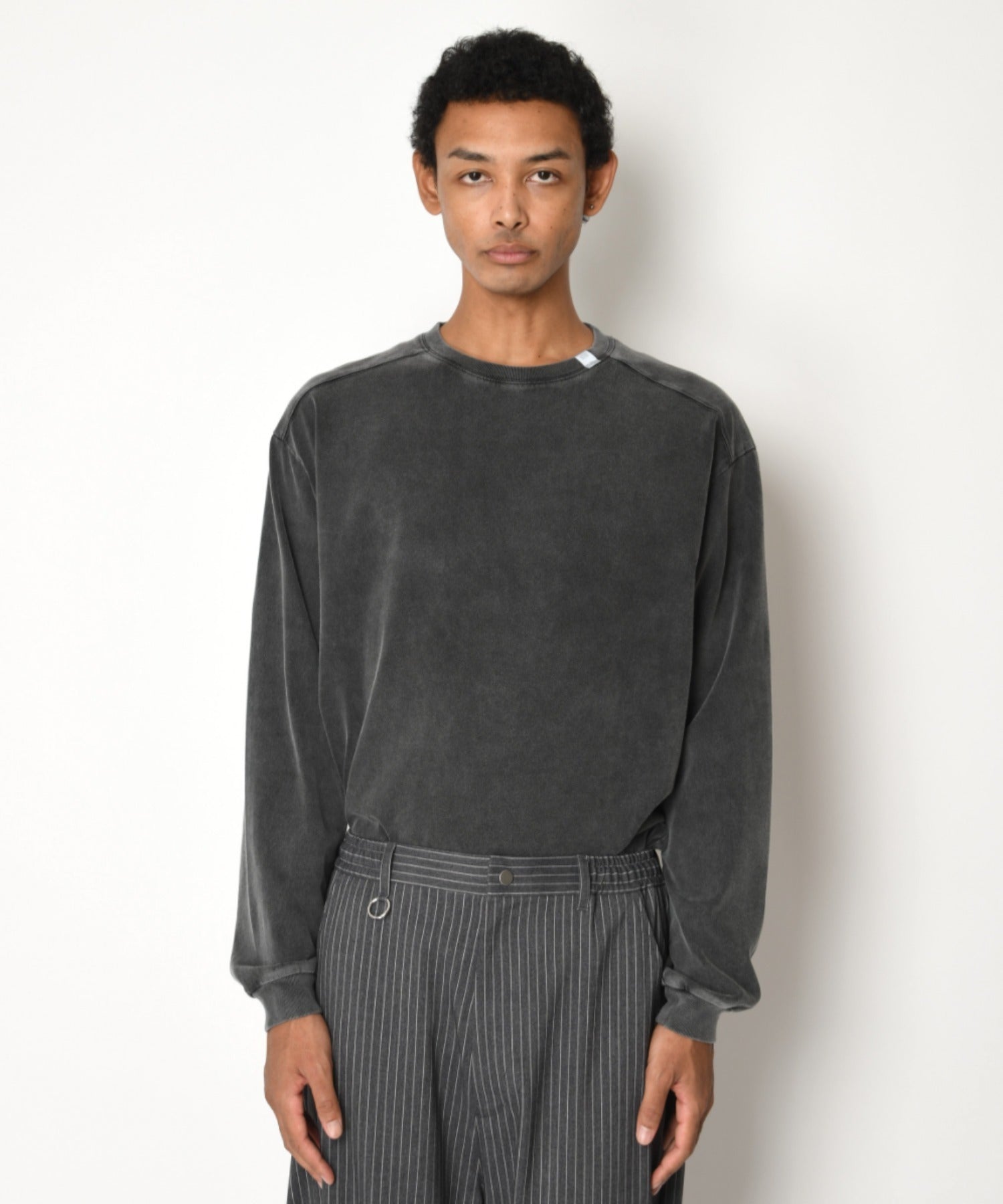 Pigment dyed L/S T-shirt （無地） - l.gray