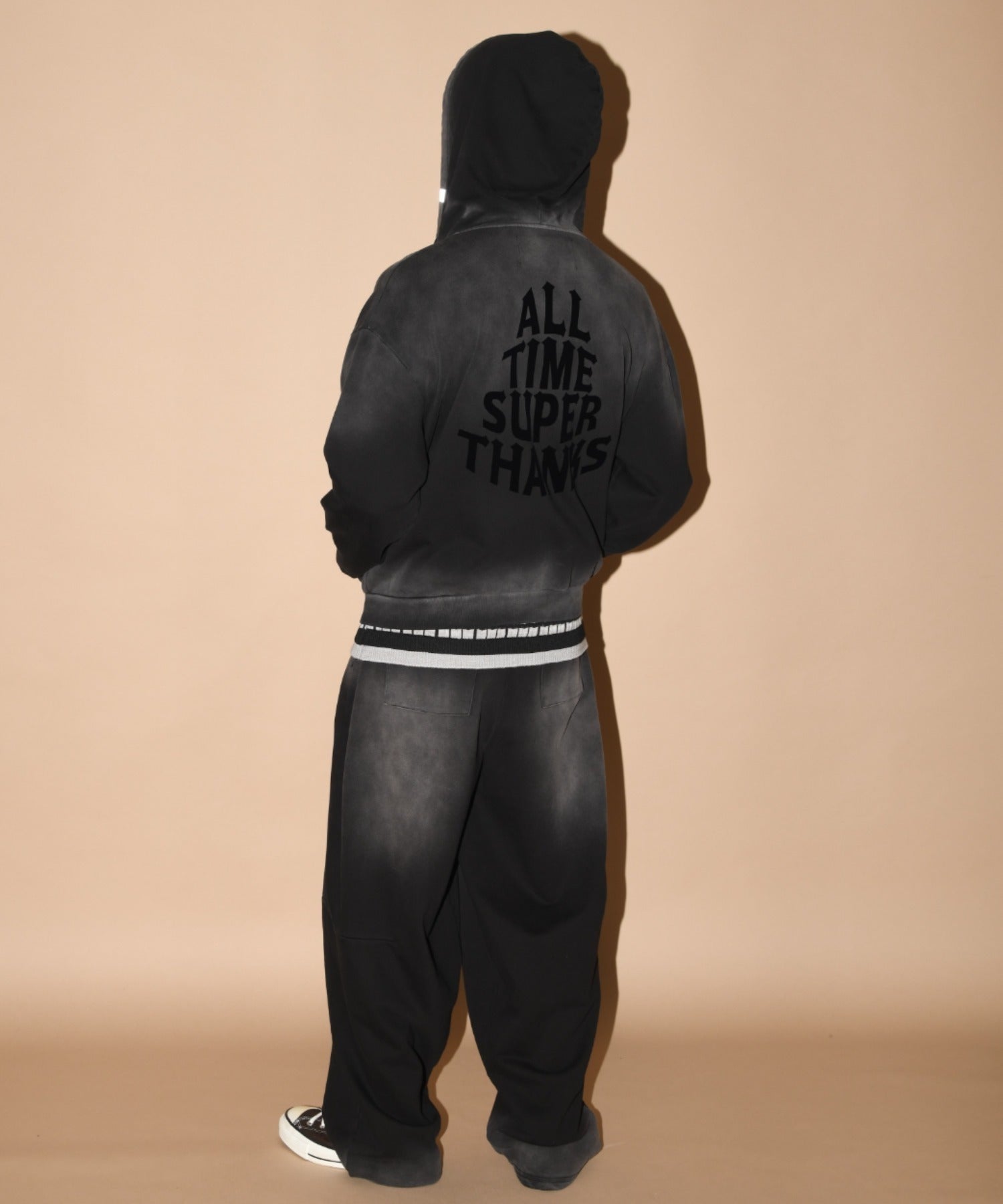 Sun faded Sweat Side-tuck Wide Pants - black