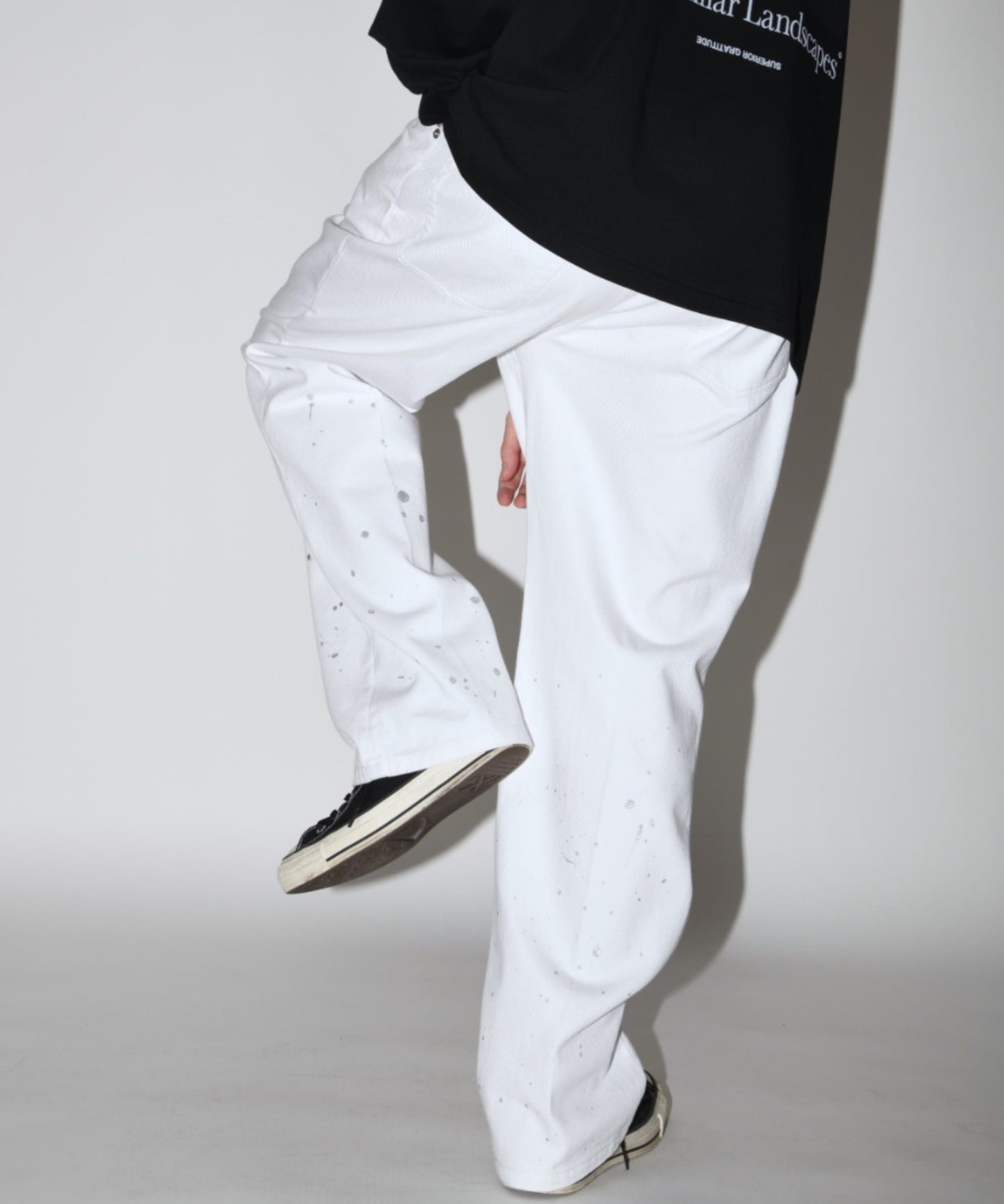 Washed flared denim tuck P - white