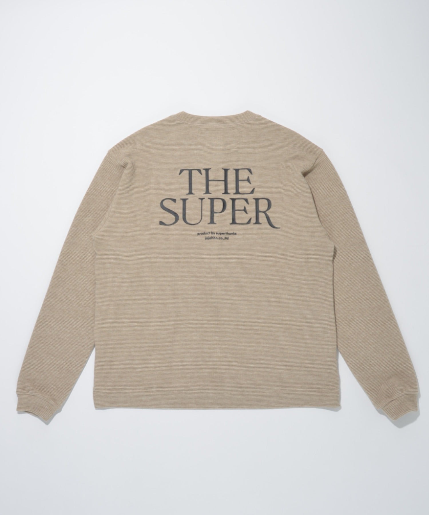 Waffle henley neck L/S T-shirt (back print) - beige