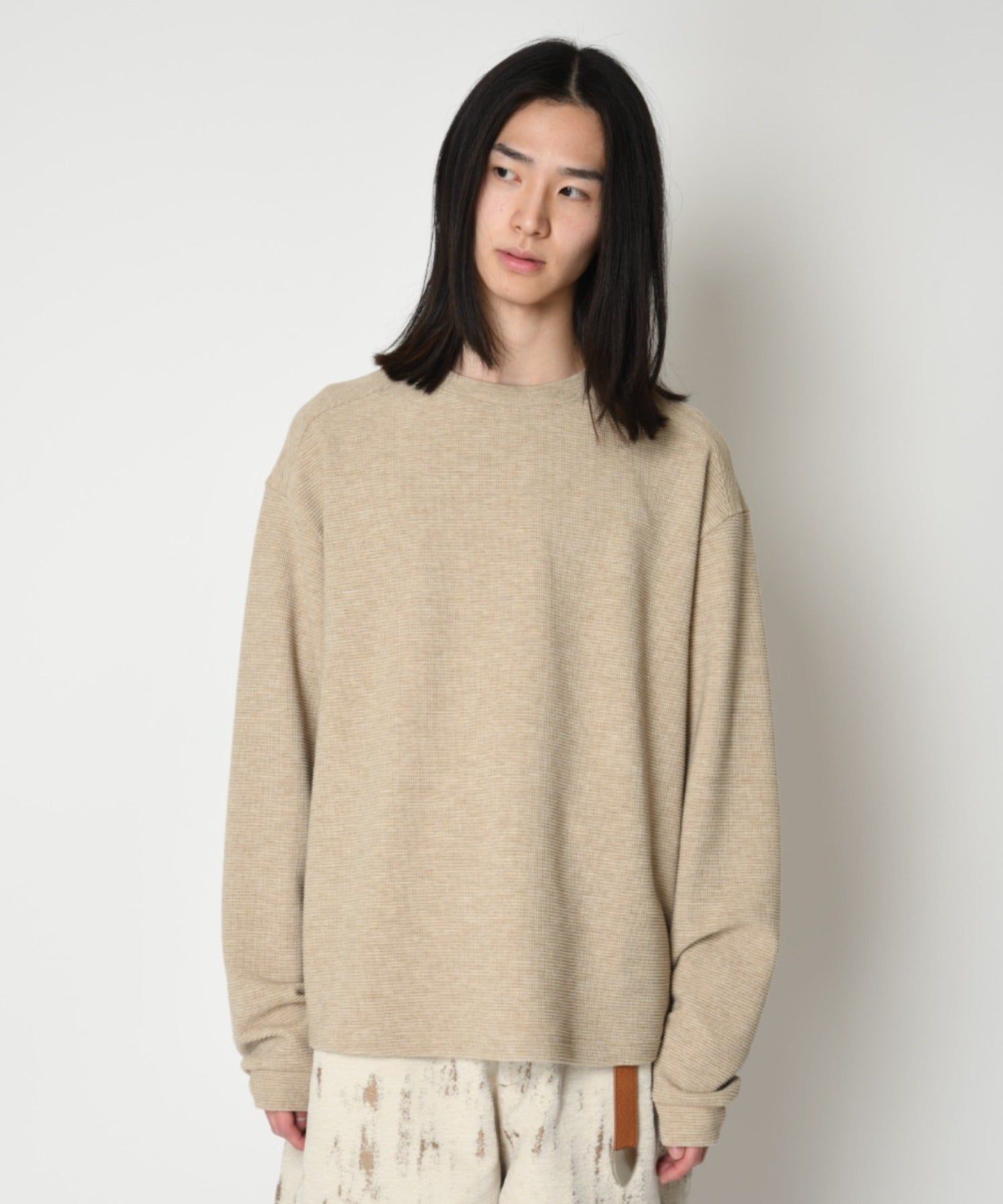 Waffle crew neck L/S T-shirt - black