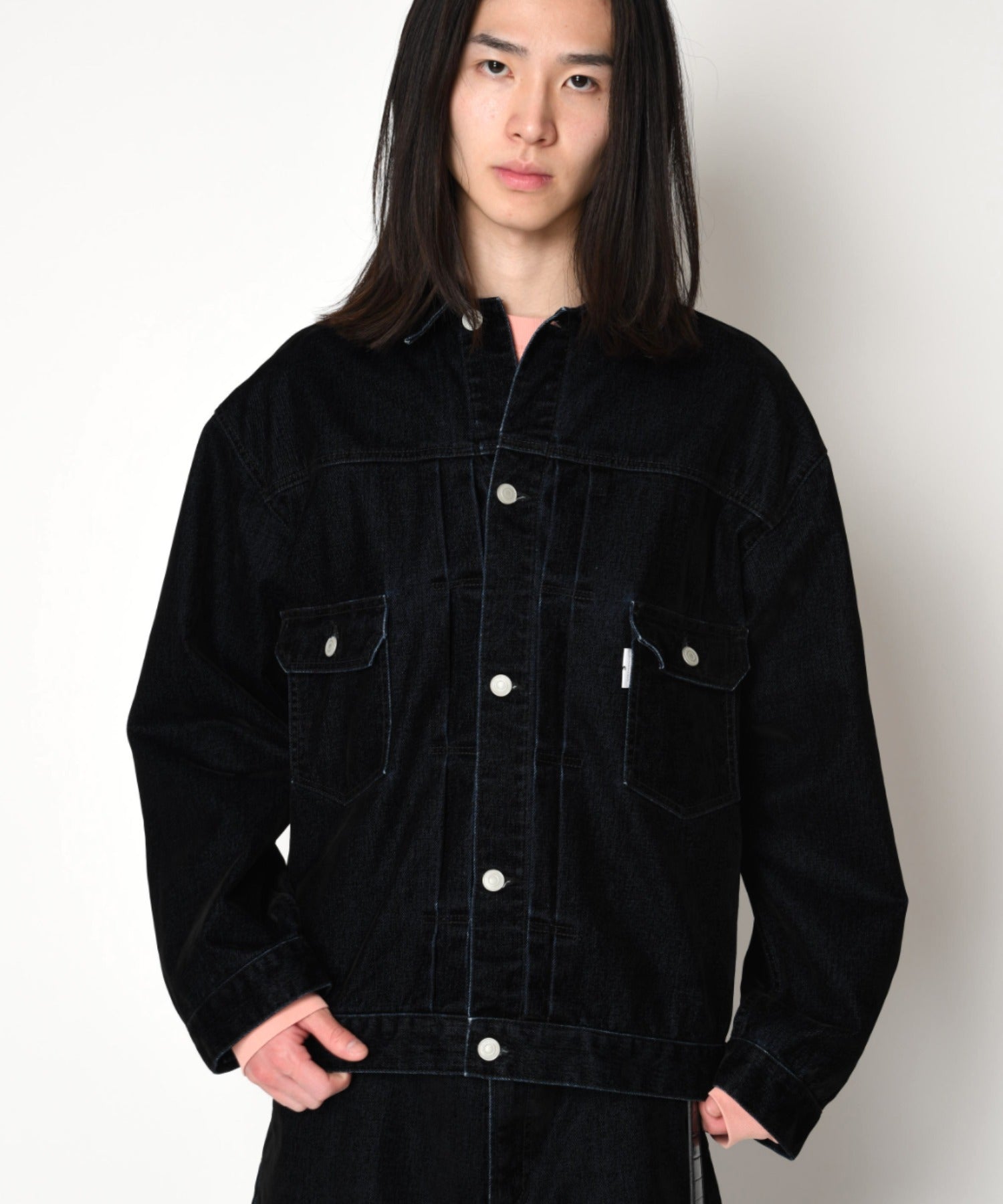 Black flocky denim type2-jacket - biowash black